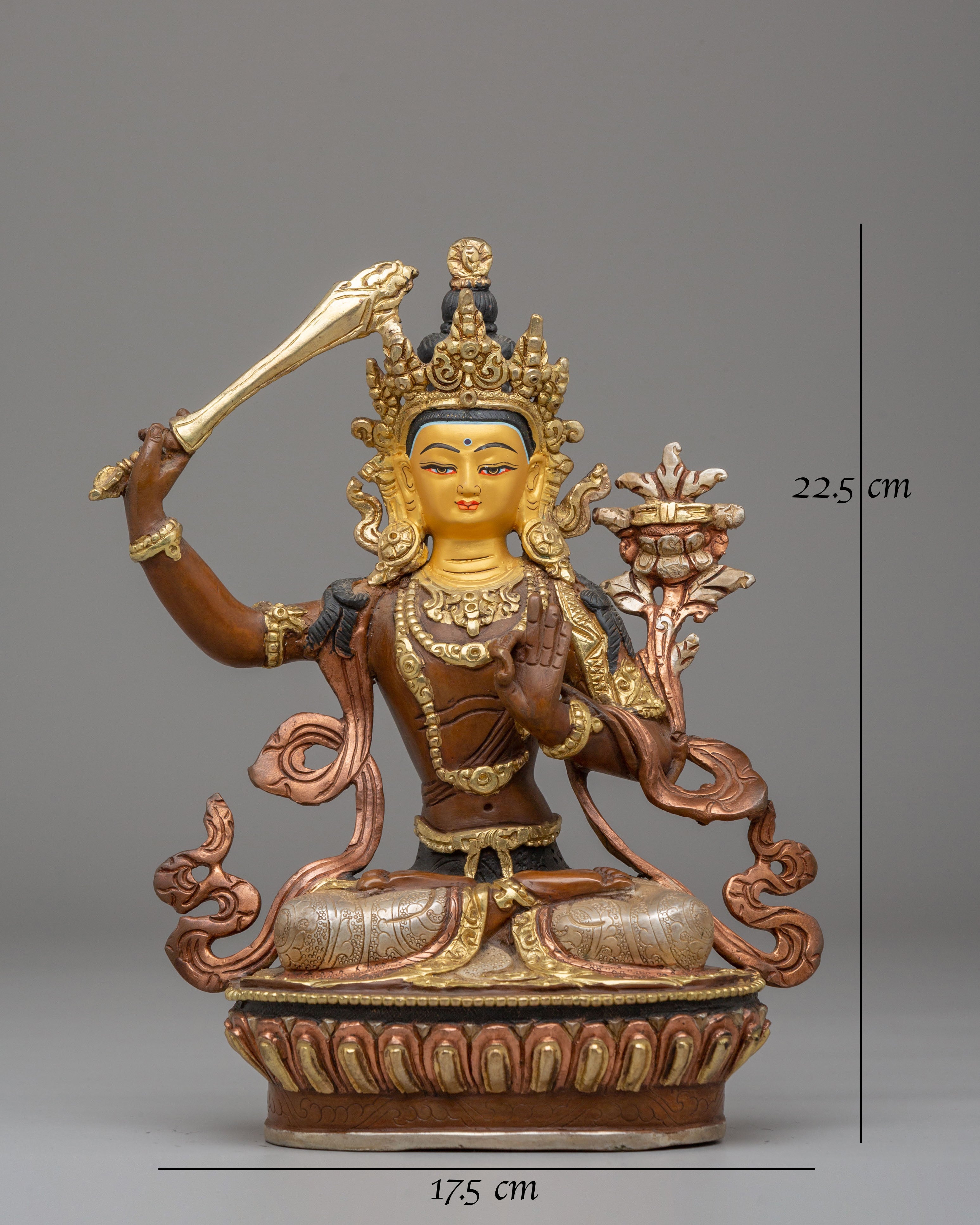 Handcrafted Tibetan Manjushri Copper Statue | Wisdom Deity Statue