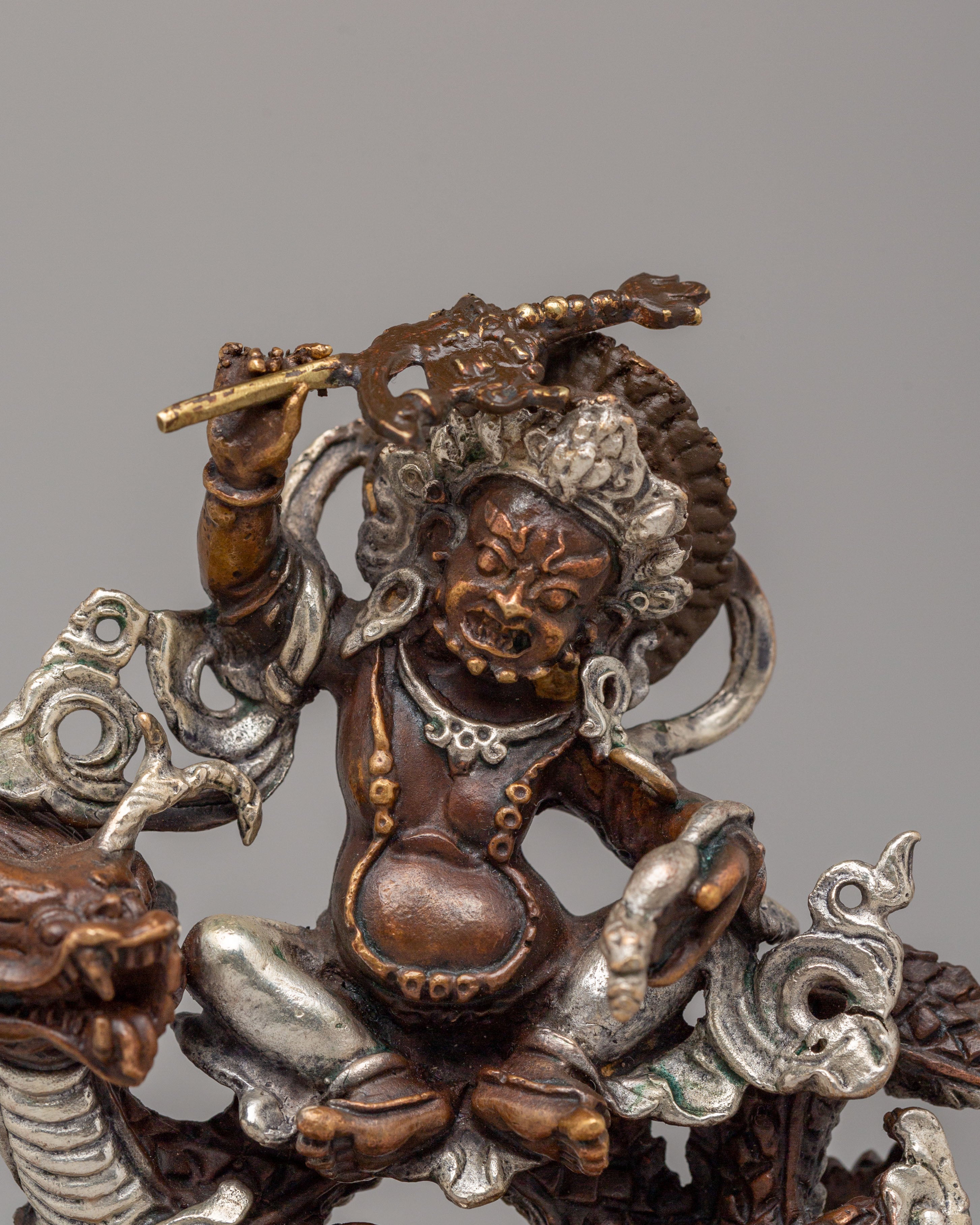 White Dzambhala Wealth Deity Statue | Silver Plated Oxidized Copper Body