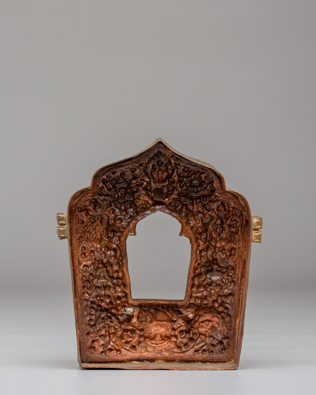 Himalayan Buddhist Altar Ghau Box | Copper Bronze Shrine Box