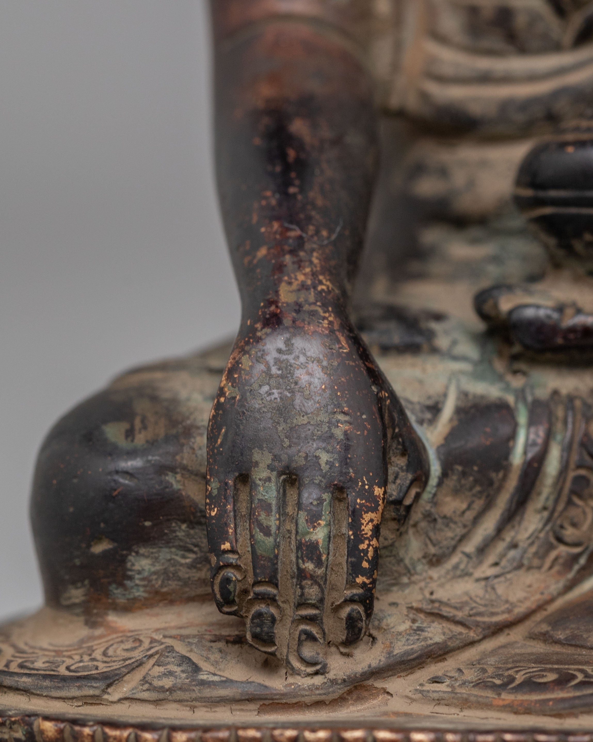Handmade Crown Shakyamuni Buddha Statue | Oxidized Brass Crowned Buddha