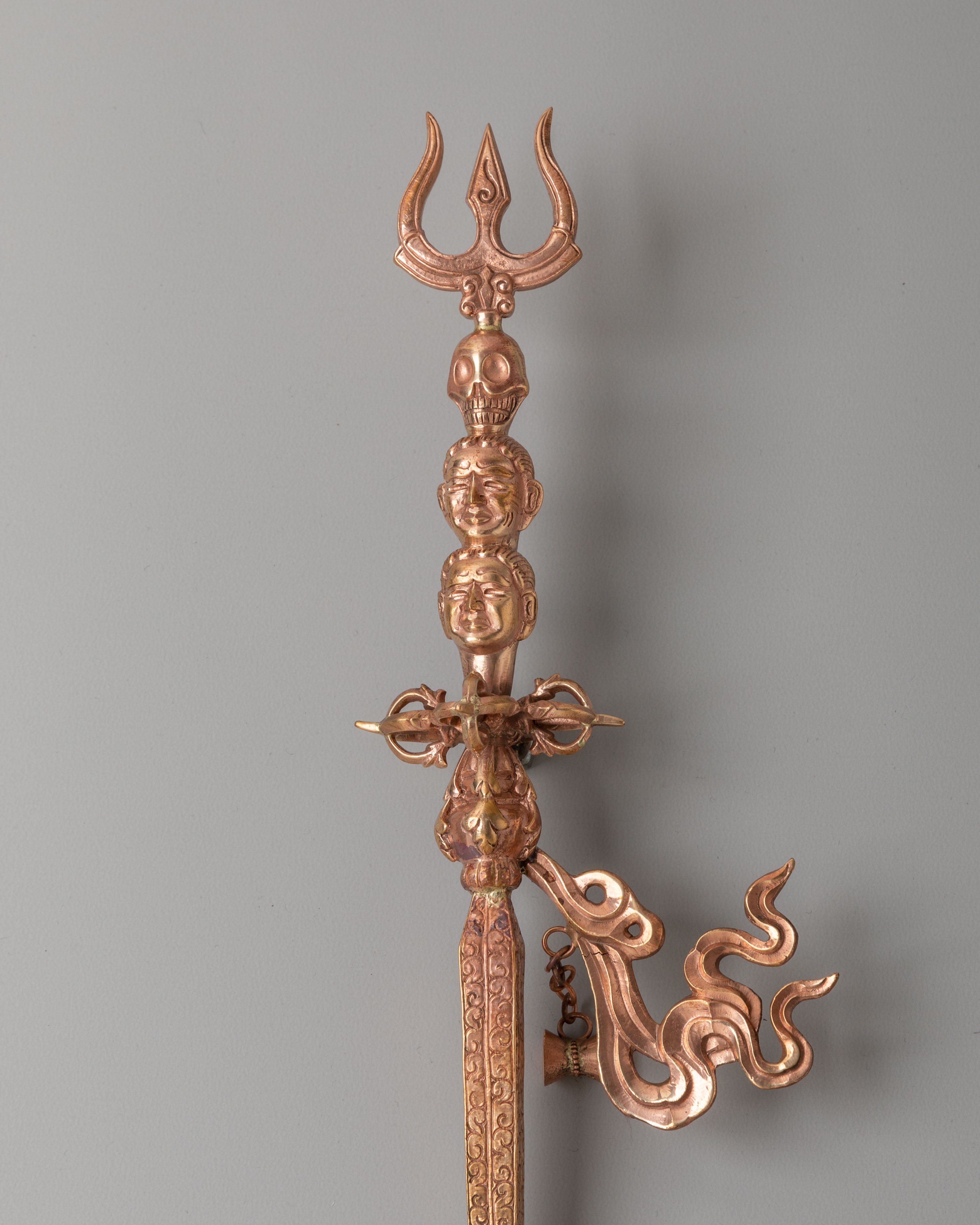 Traditional Khatvanga Buddhist Ceremonial Staff | Copper Ritual Staff