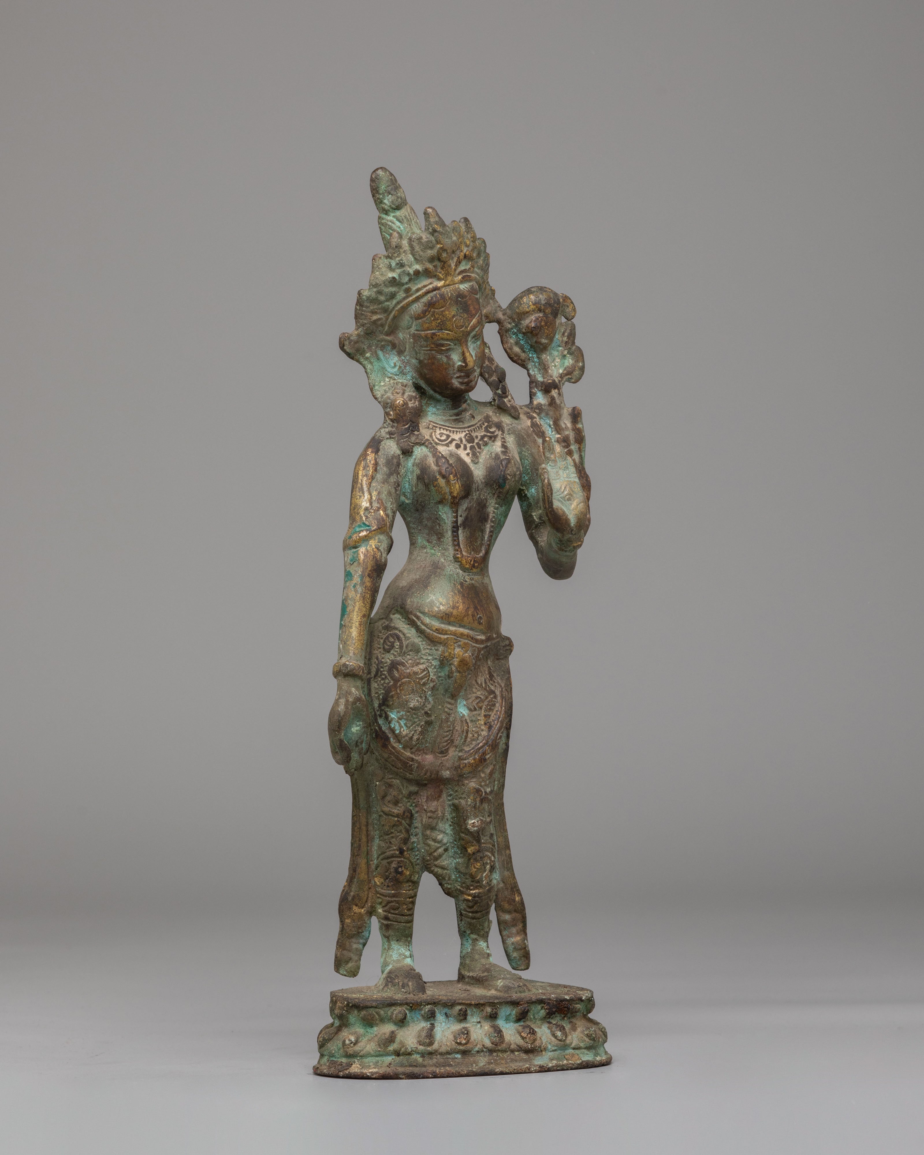 Ceremonial Standing Green Tara Statue | Handmade Tibetan Deity Figurine
