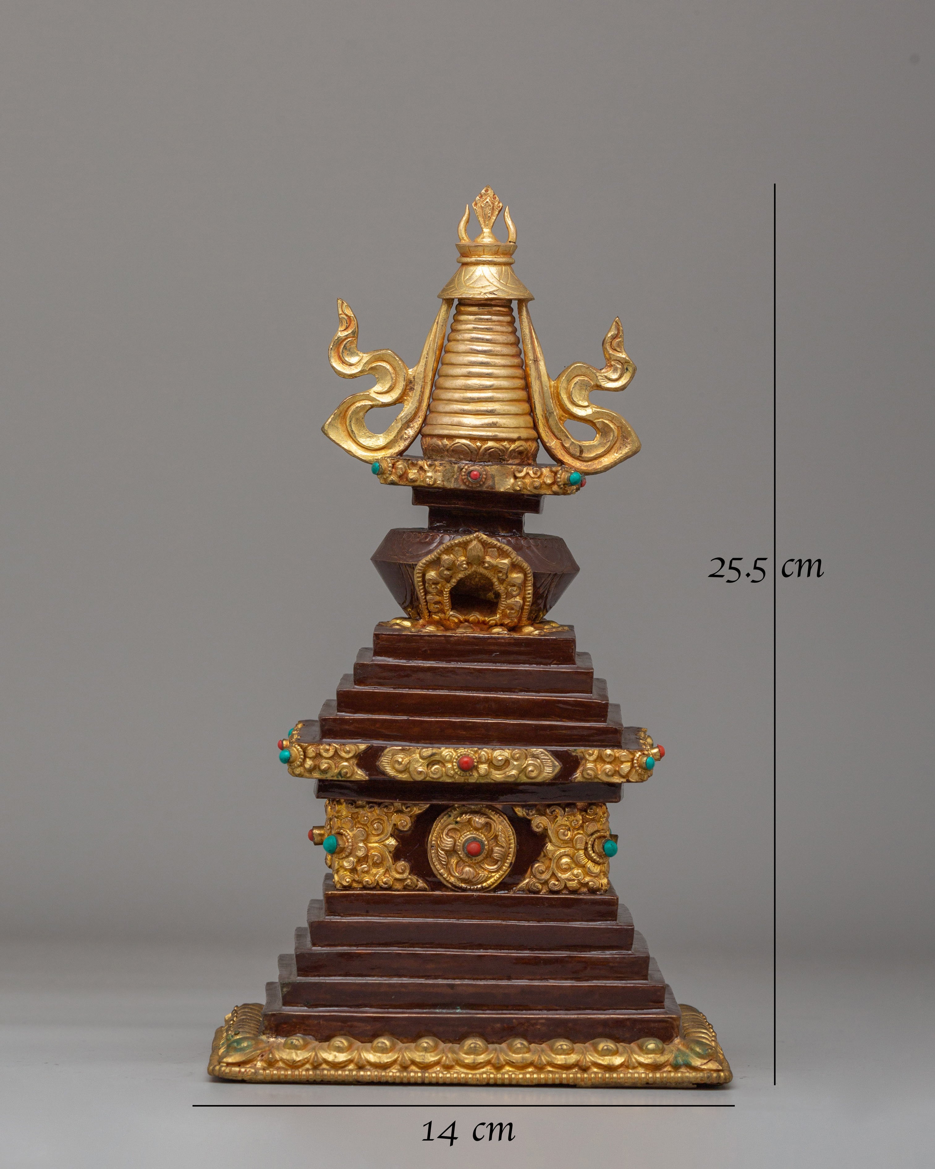 Handcrafted Altar Enlightenment Stupa | Tibetan Copper Spiritual Sculpture
