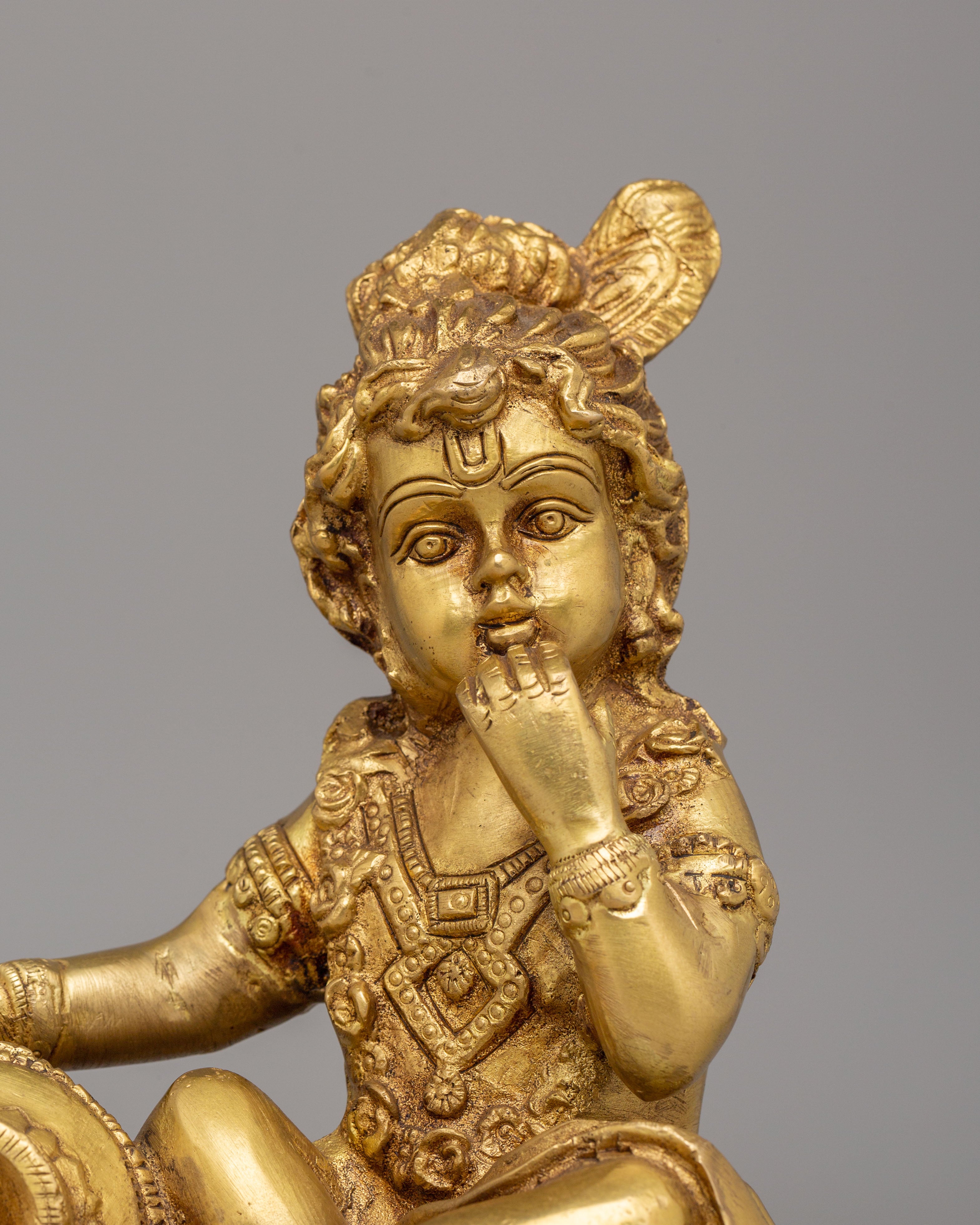 Spiritual Little Krishna Statue | Copper & Gold Plated Hindu Deity Figurine