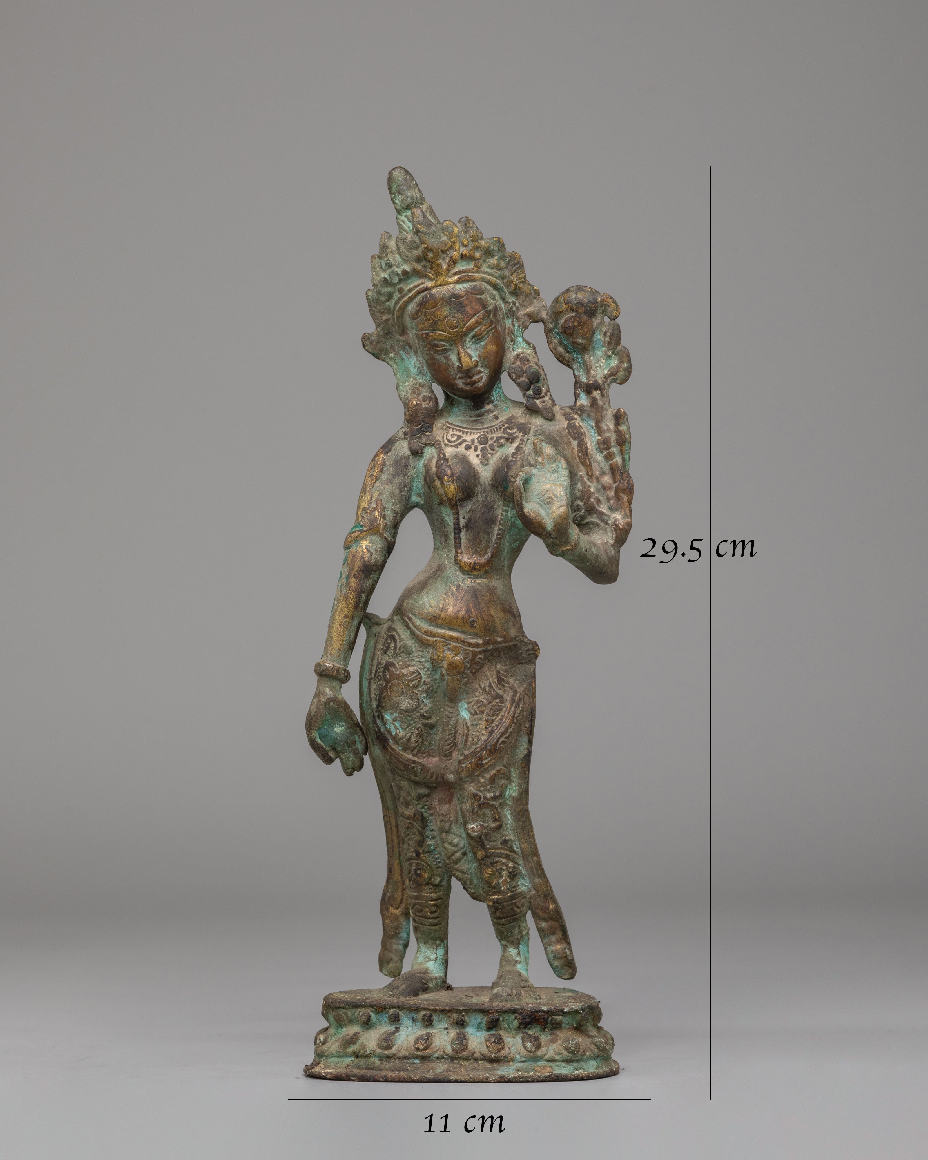 Ceremonial Standing Green Tara Statue | Handmade Tibetan Deity Figurine