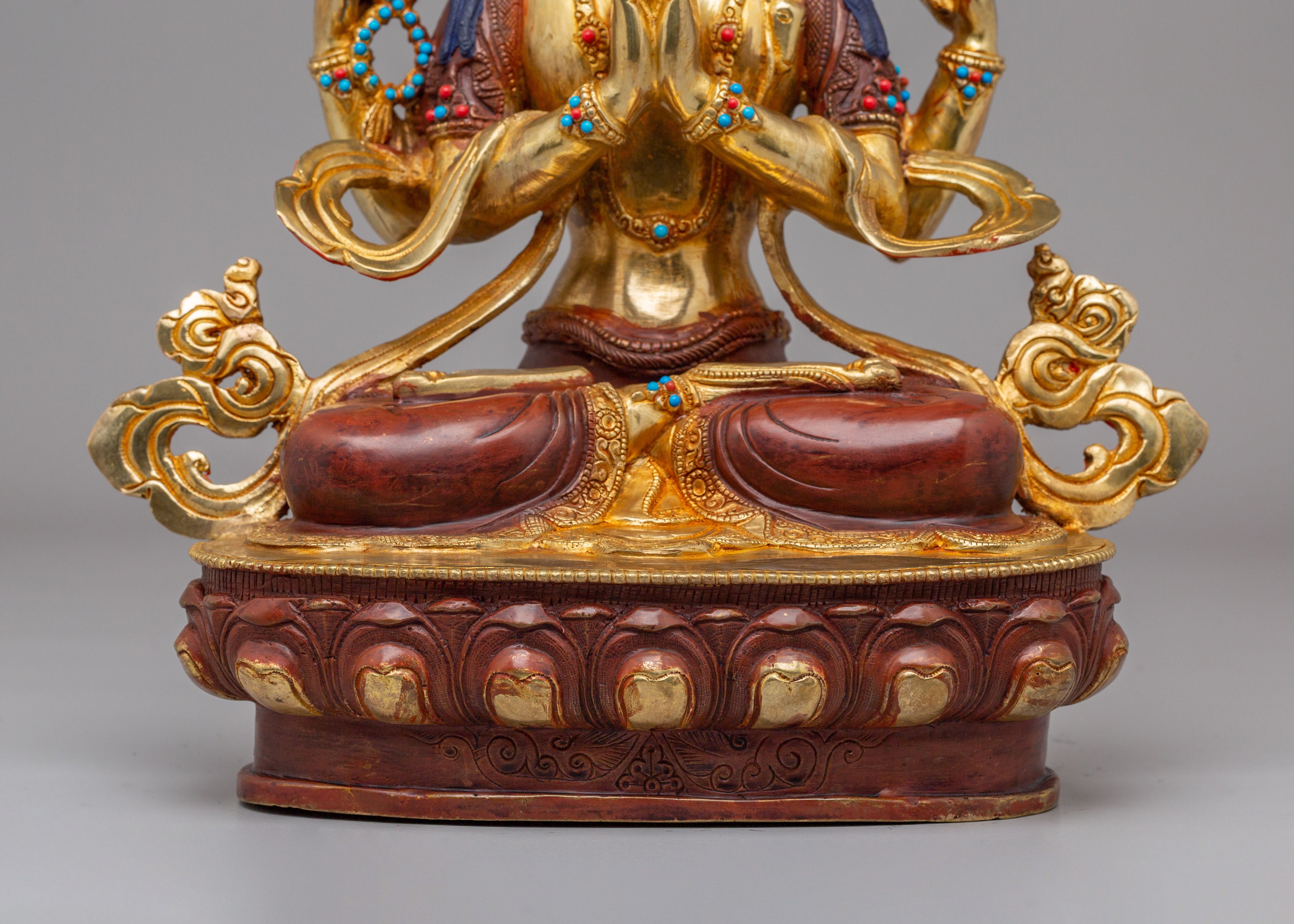 Traditional Chenrezig Statue | Tibetan Compassion Buddha Sculpture