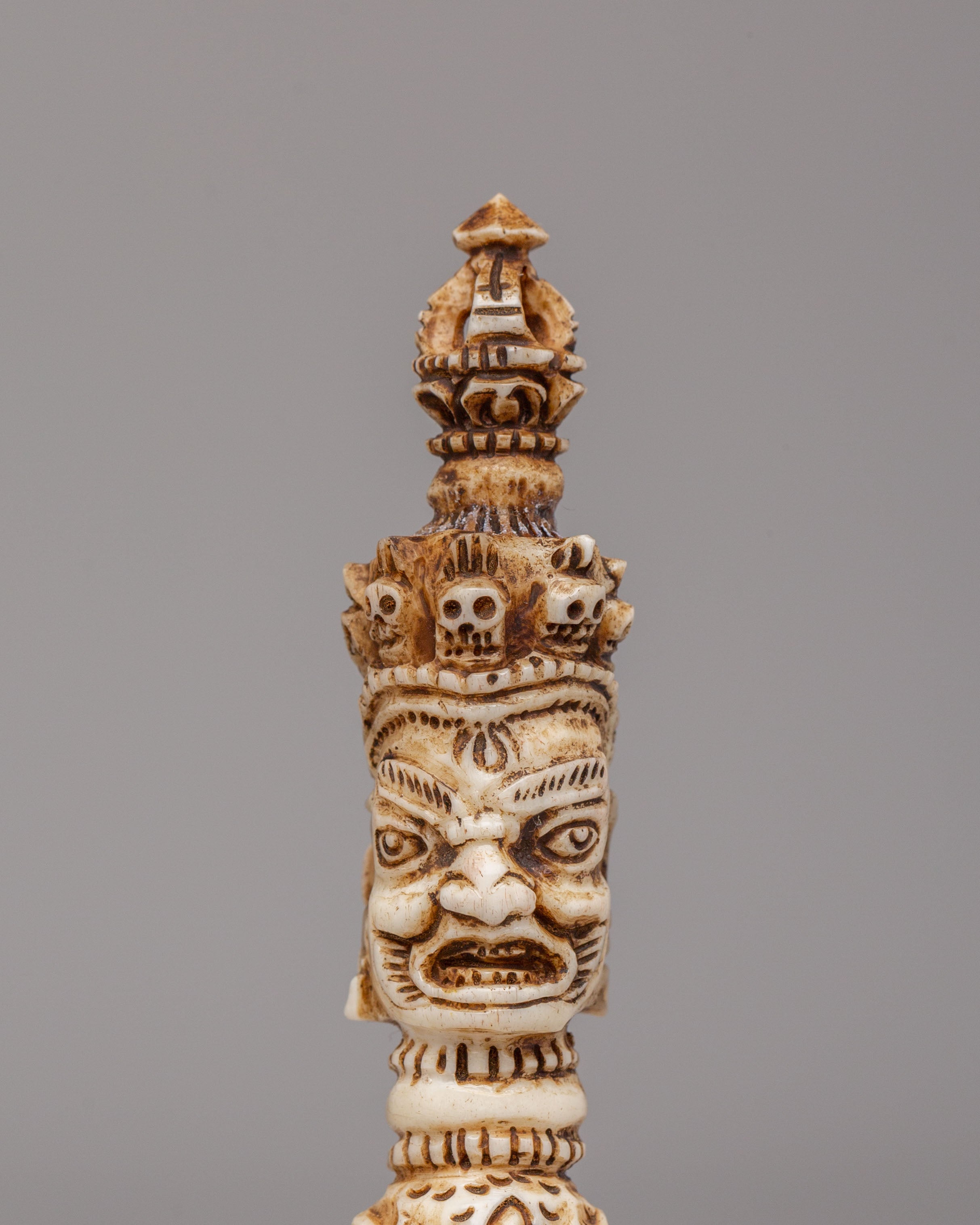 Spiritual Mahakala Engraved Phurba | Hand-Carved Buffalo Bone Ritual Dagger