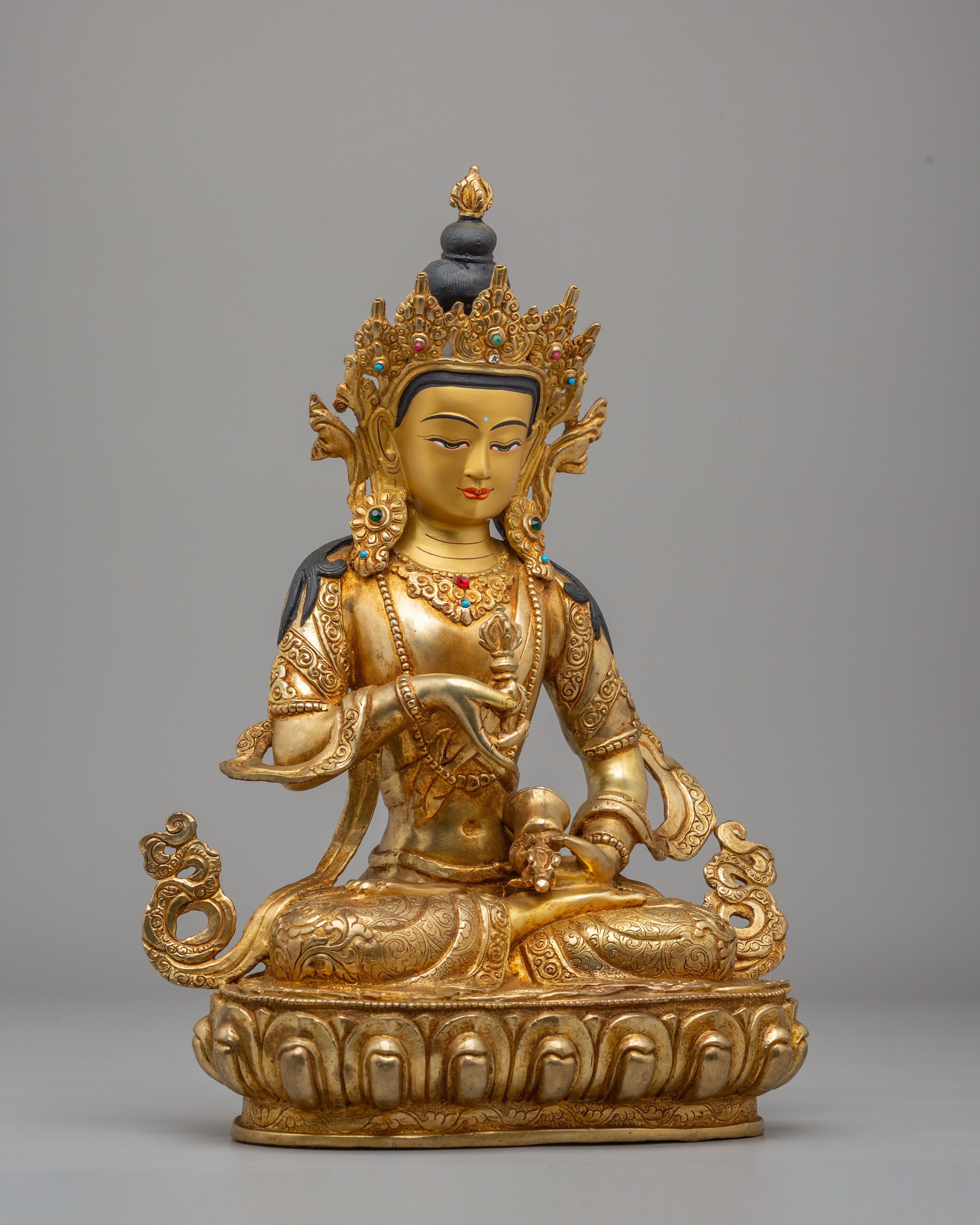 Tibetan Buddhist Vajrasattva Statue | 24K Gold Plated Copper Sculpture