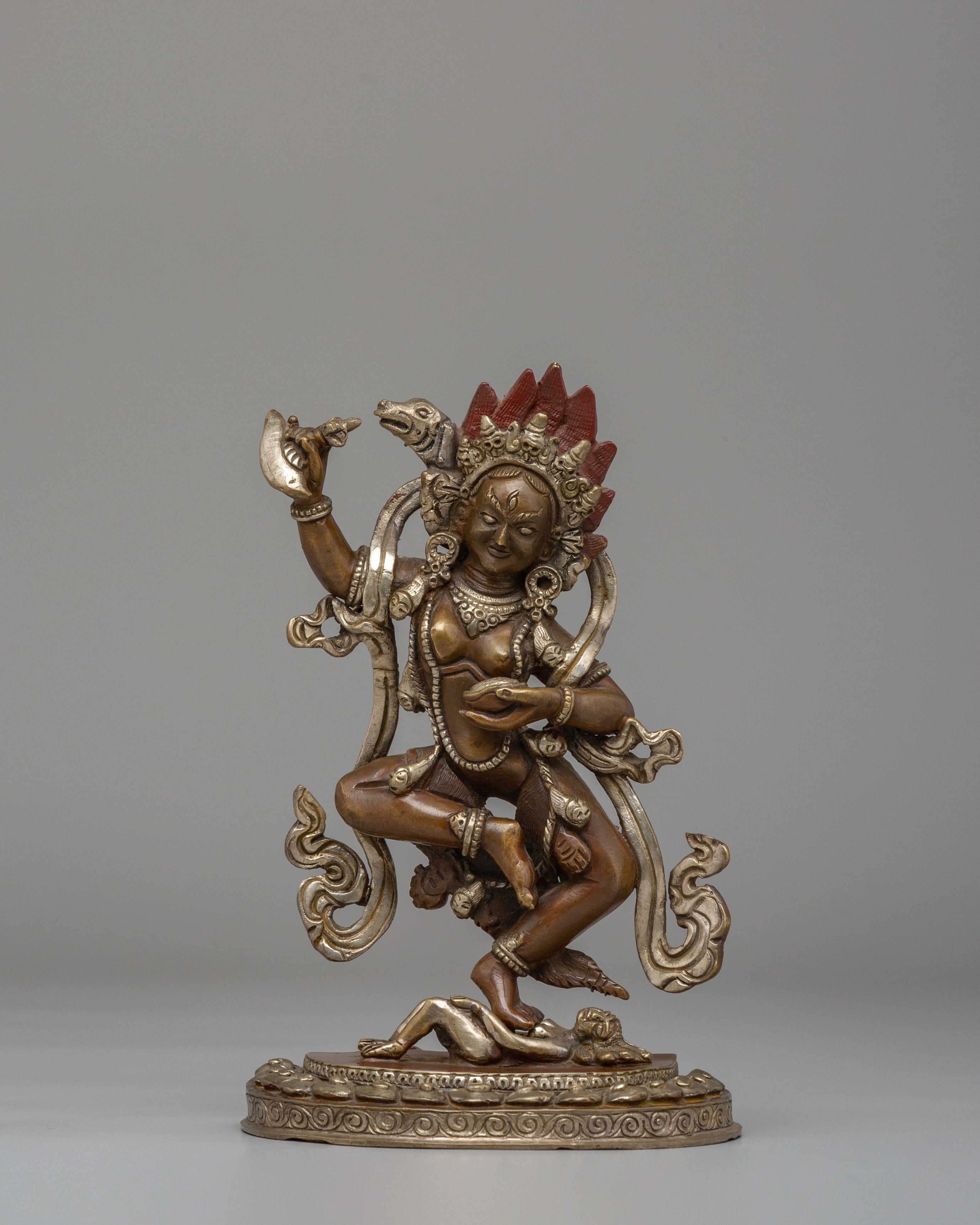 Himalayan Dorje Phagmo Deity Statue | Silver Plated Tibetan Altar Decor