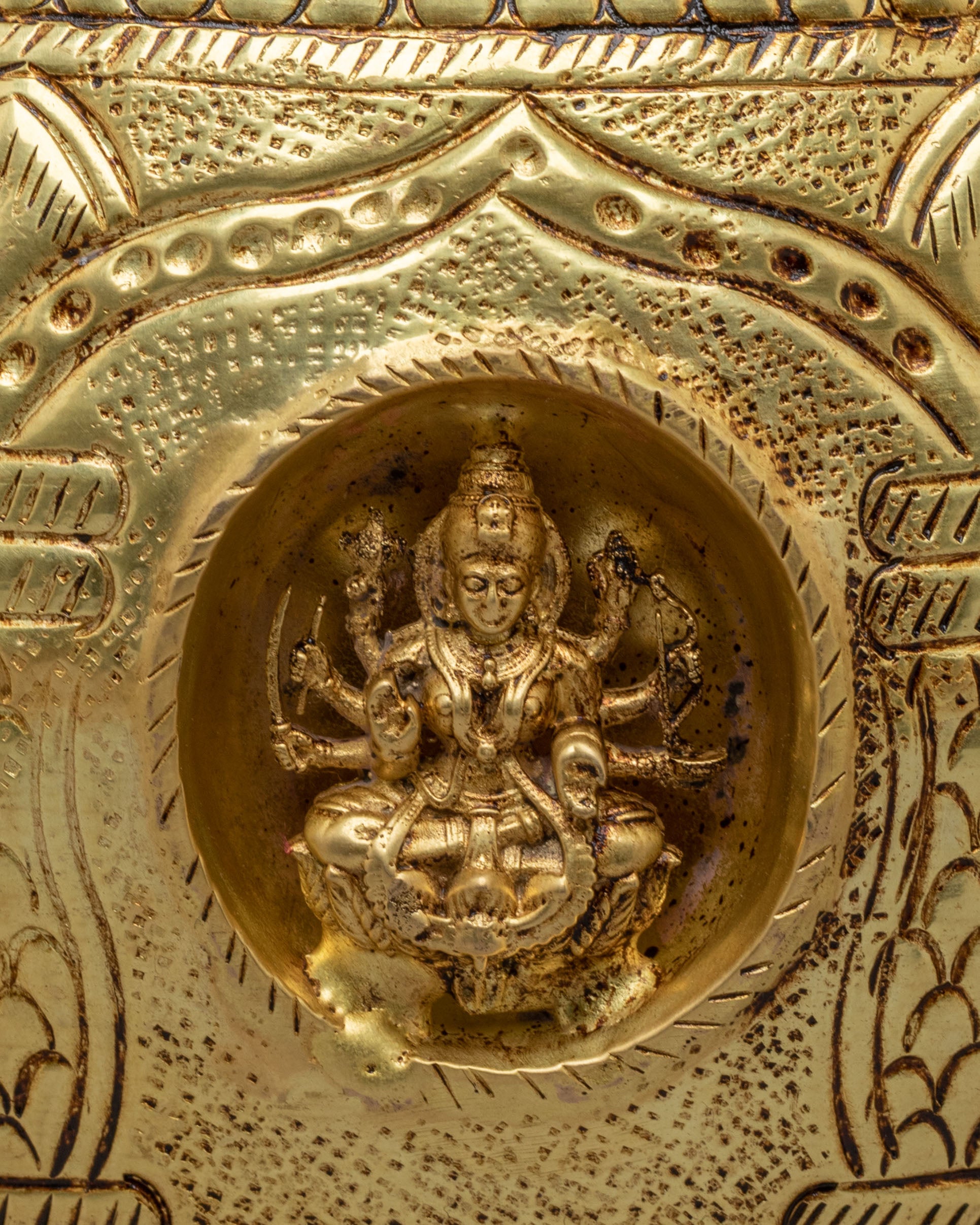 Deities Carved Kalash | Brass Sacred Vessel | Handcrafted Altar Ornament