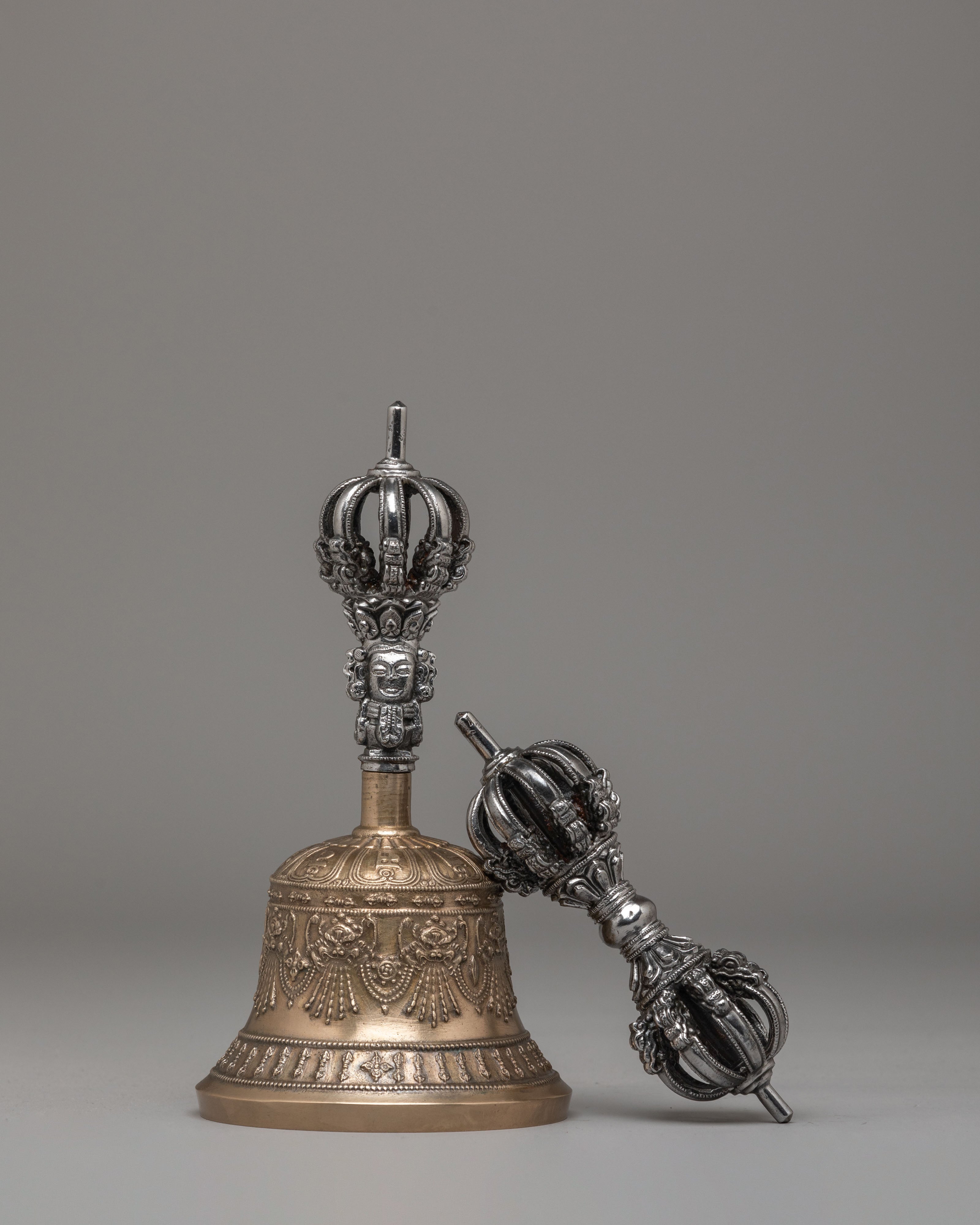 Handmade Ritual Dorje and Bell Set | Bronze and Iron Tibetan Ritual Instruments