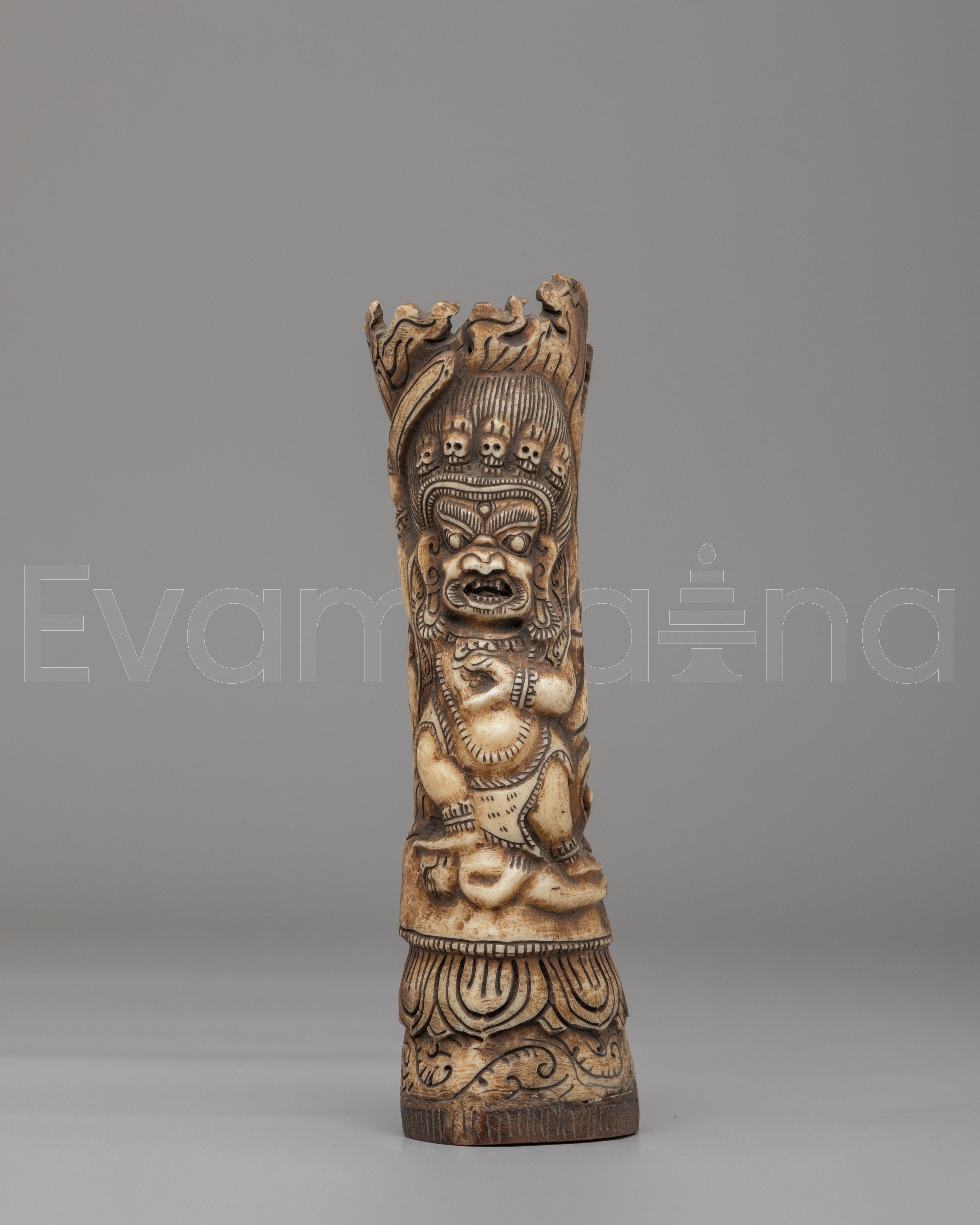 Sacred Mahakala Bone Stamp | Hand Carved Buffalo Bone Decor