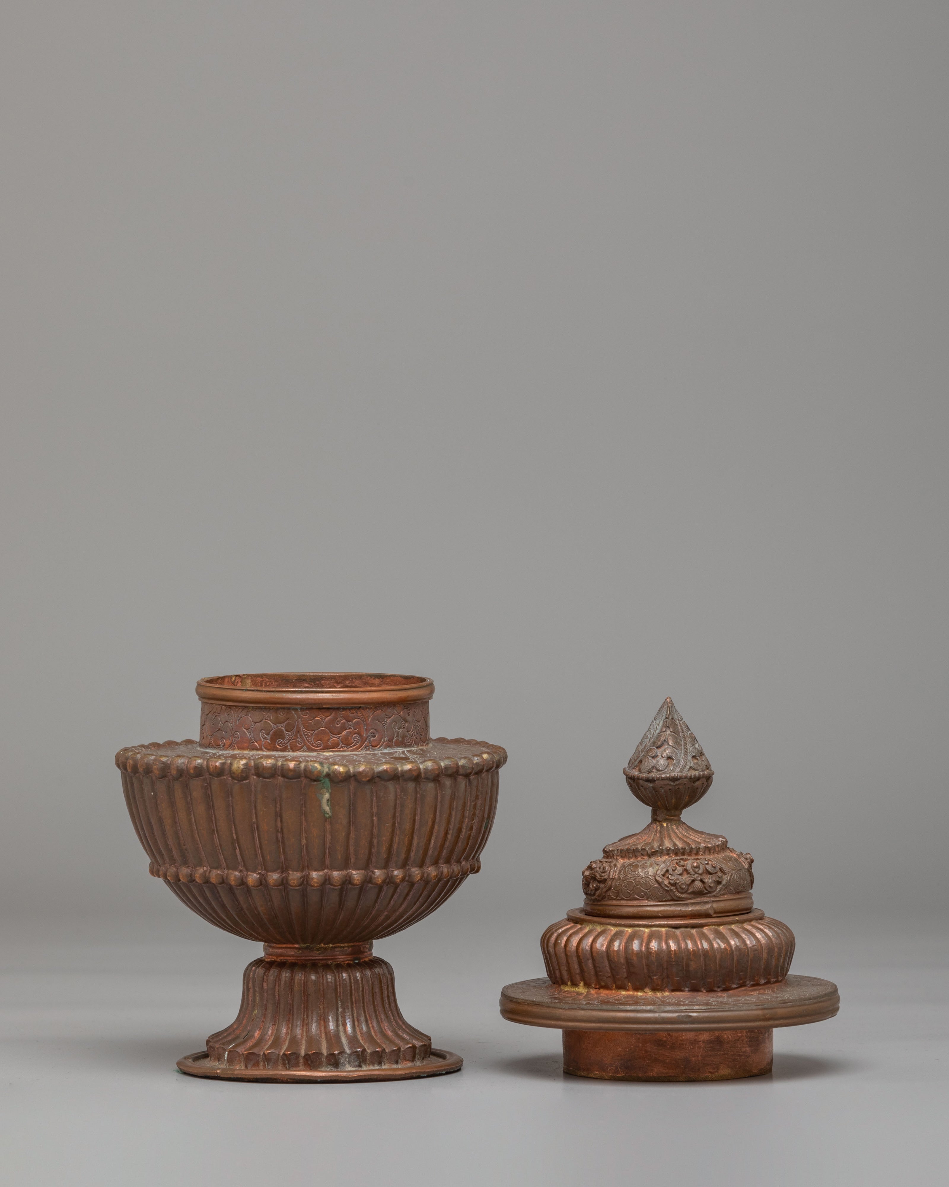 Handcrafted Altar Buddhist Rice Pot | Copper Offering Vessel