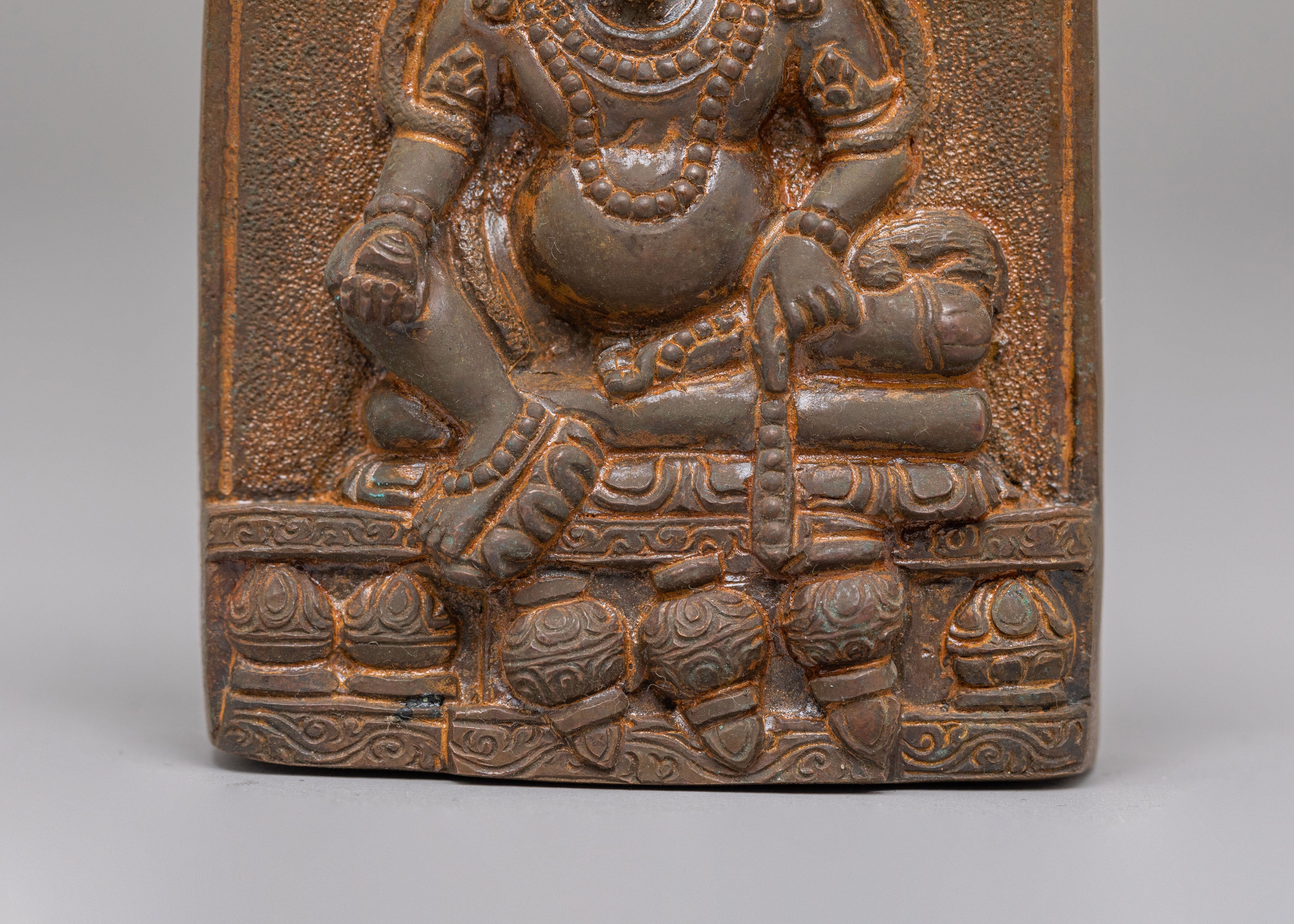 Sacred Dzambhala Buddhist Relief Sculpture | Tibetan Wealth Deity Artwork