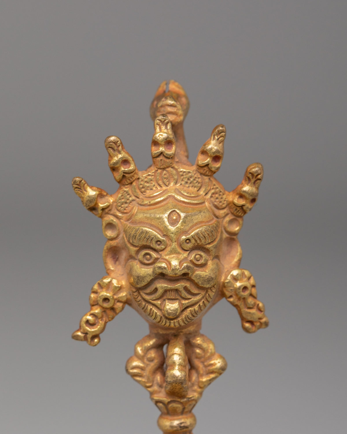 Ceremonial Hayagriva Deity Phurba | Gold Polished Copper Ritual Implement