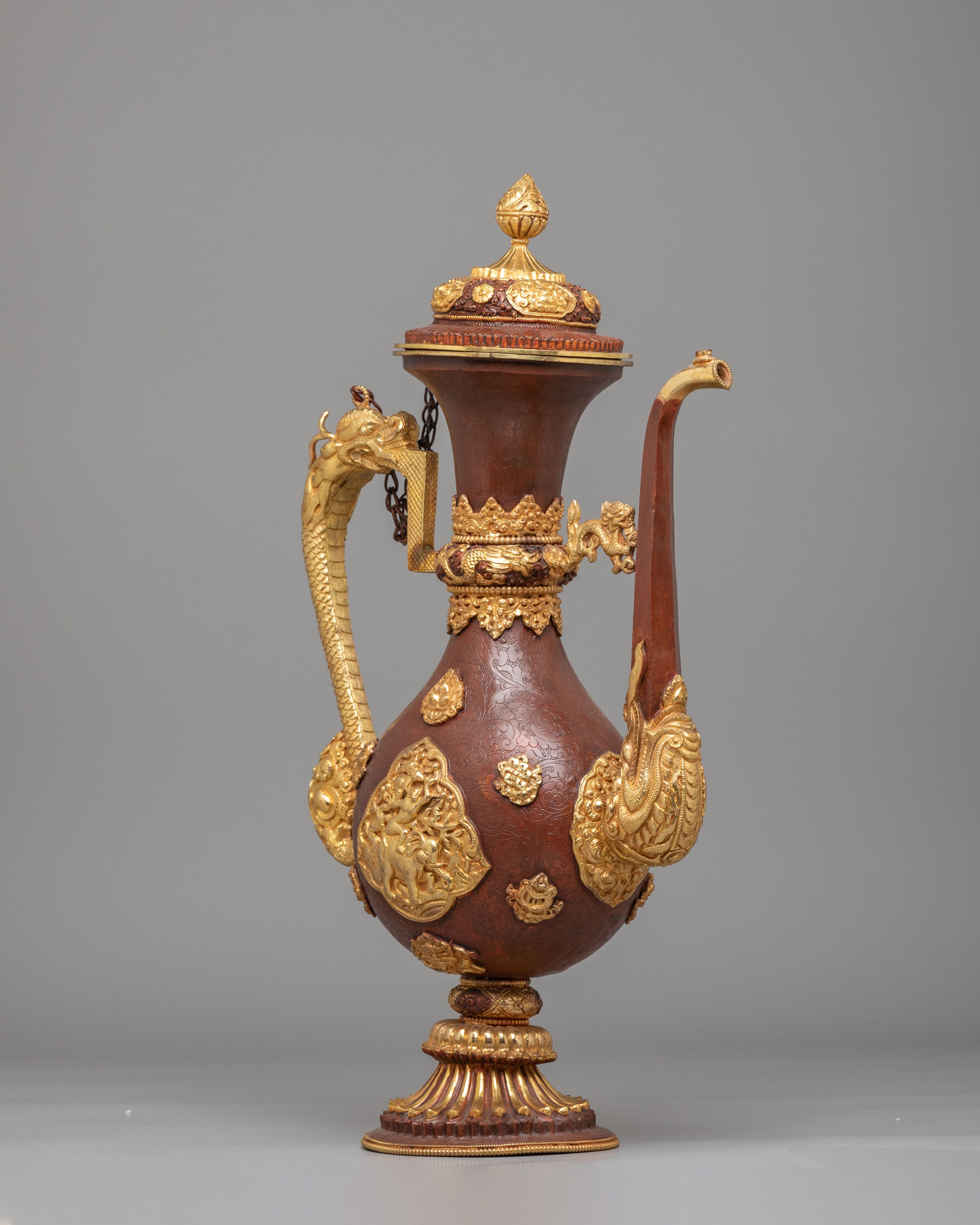 Sacred Ewer Ceremonial Vessel | Gold Plated Copper Himalayan Ritual Artwork
