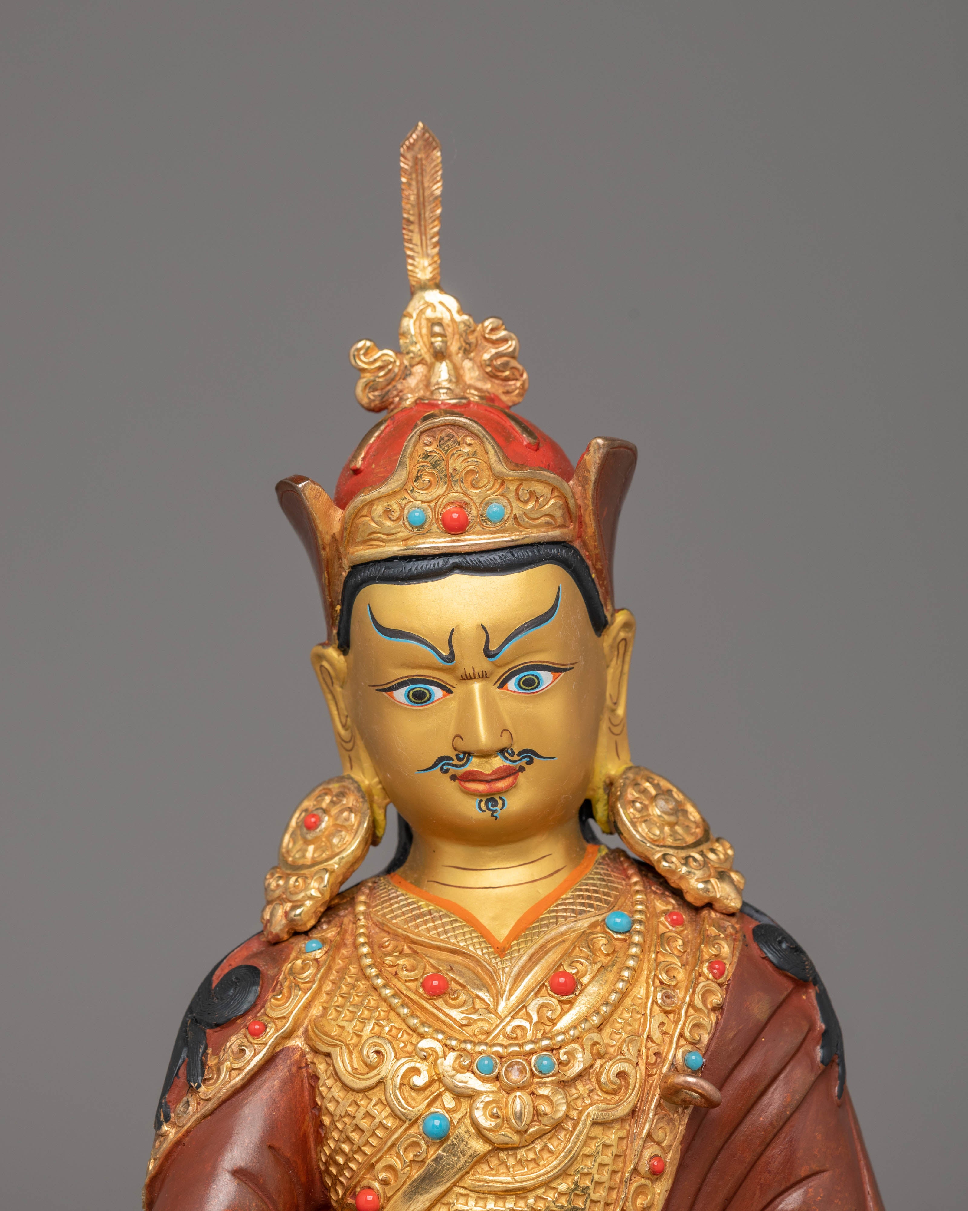 Guru Rinpoche Buddhist Master Statue | 24K Gold Plated Tibetan Art