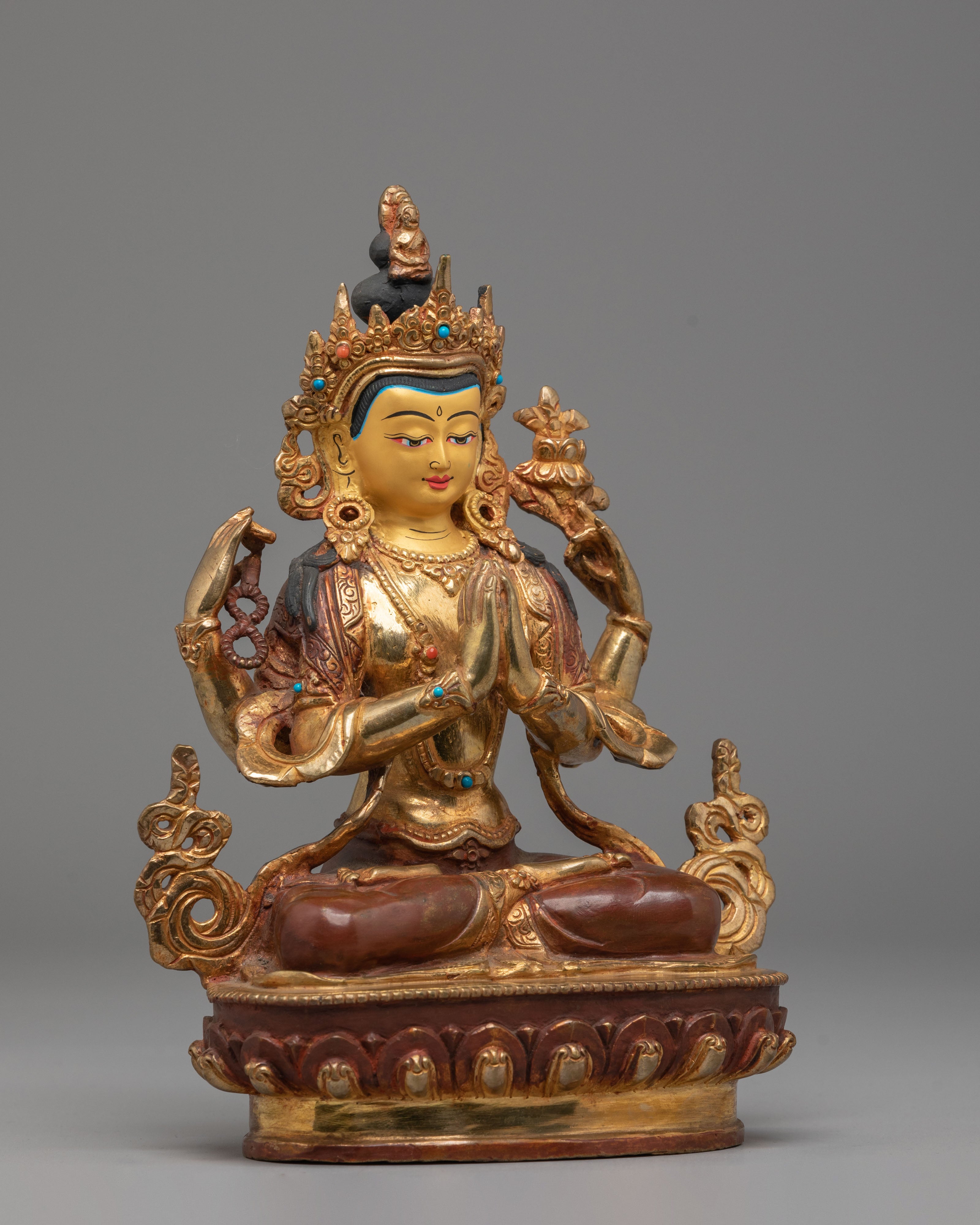 Bodhisattva Chenrezig Sacred Statue | Gold Plated Chenrezig