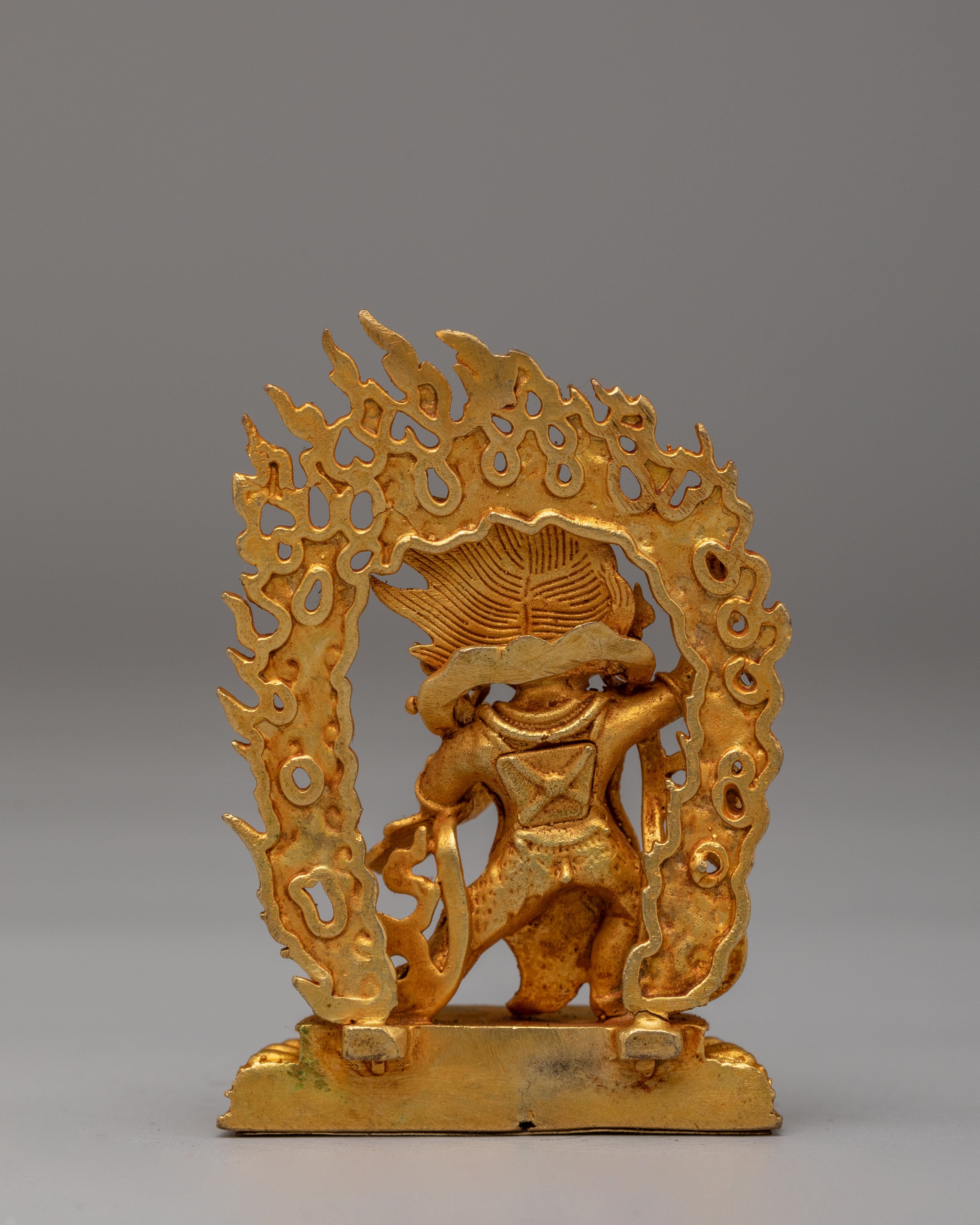 Tibetan Vajrapani Wrathful Deity Sculpture | Gold Plated Copper Statue for Altar