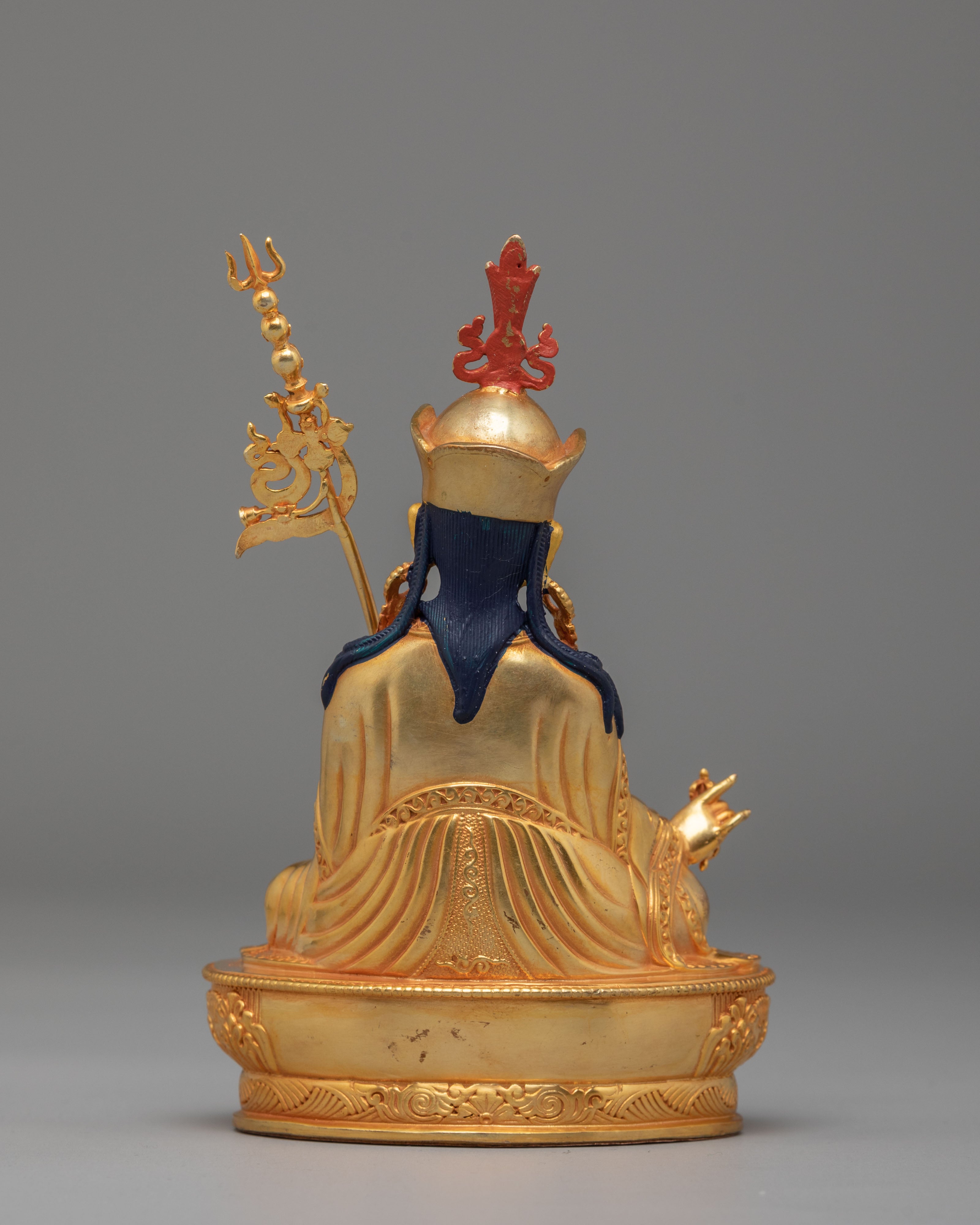 Machine Made Padmasambhava Statue | 24K Gold Plated Copper Buddhist Sculpture
