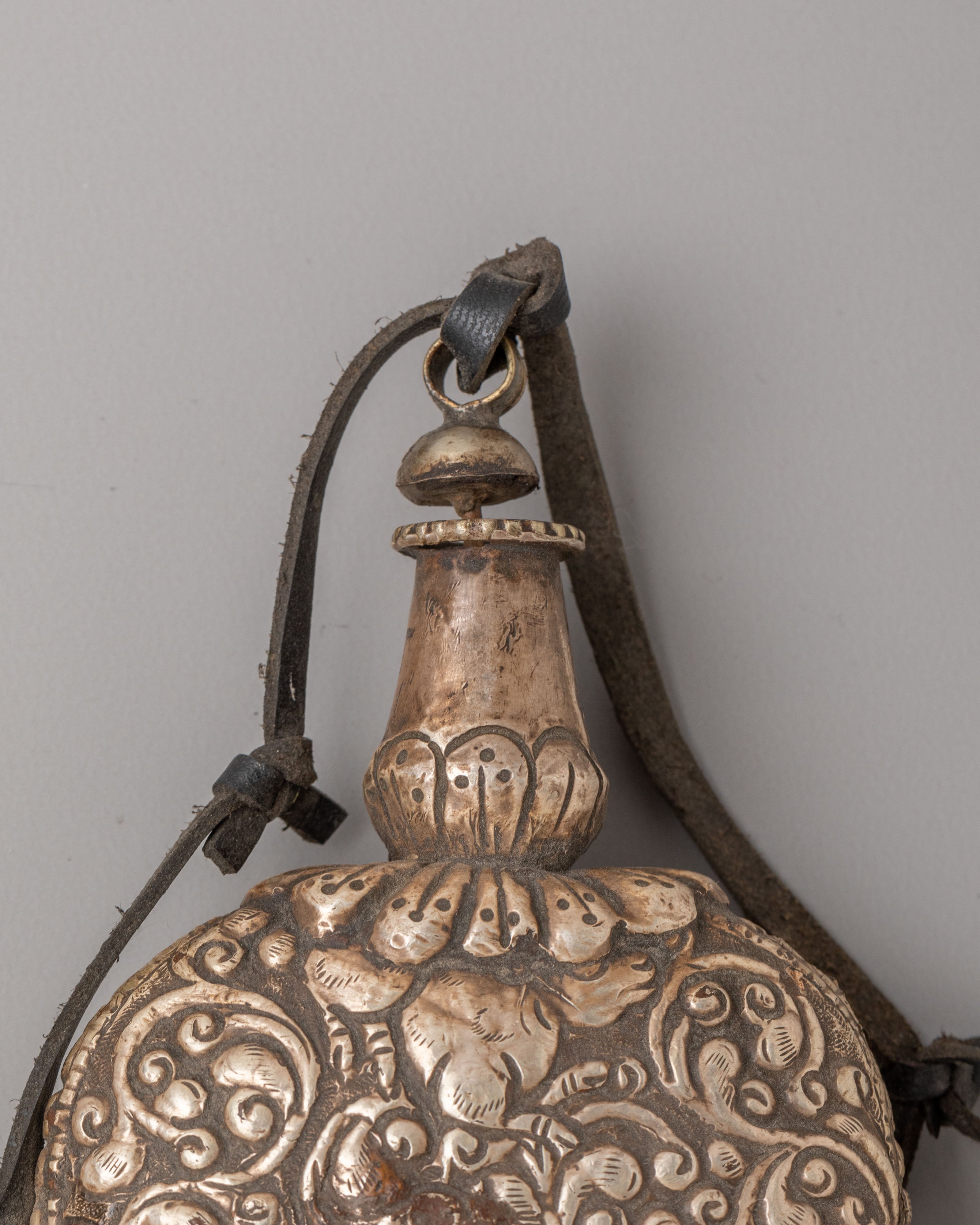 Decorative Snuff Bottle | Handcrafted Silver Vessel with Turquoise Detail