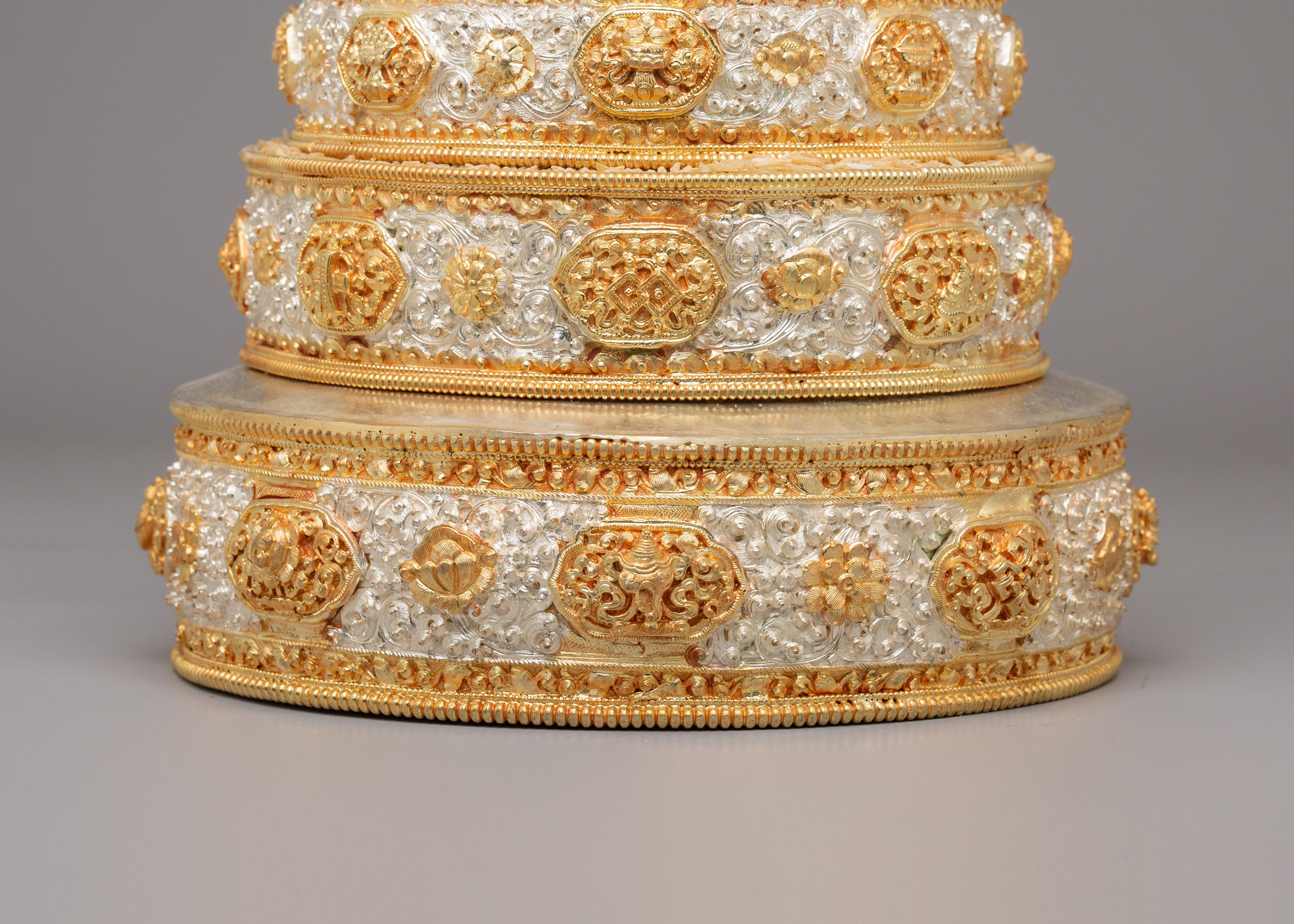 Gold-Plated Tibetan Mandala  Offering | Sacred Tibetan Buddhist Ritual Object
