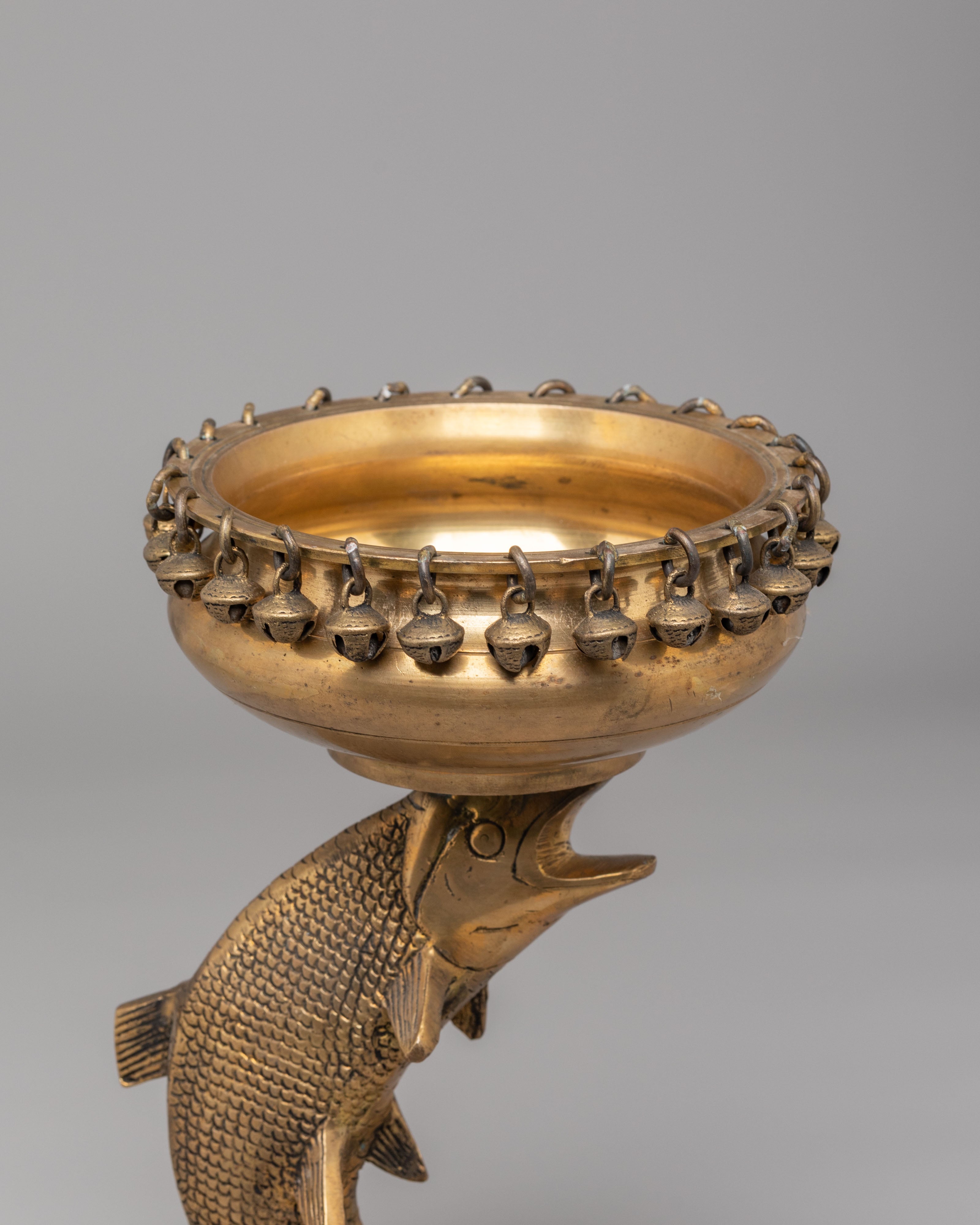 Himalayan Sacred Decorative Urli Bowl | Ritual Vessel with Fish Pedestal