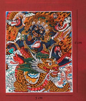 Buddhist Six-Armed Mahakala Thangka For Locket | Miniature Art