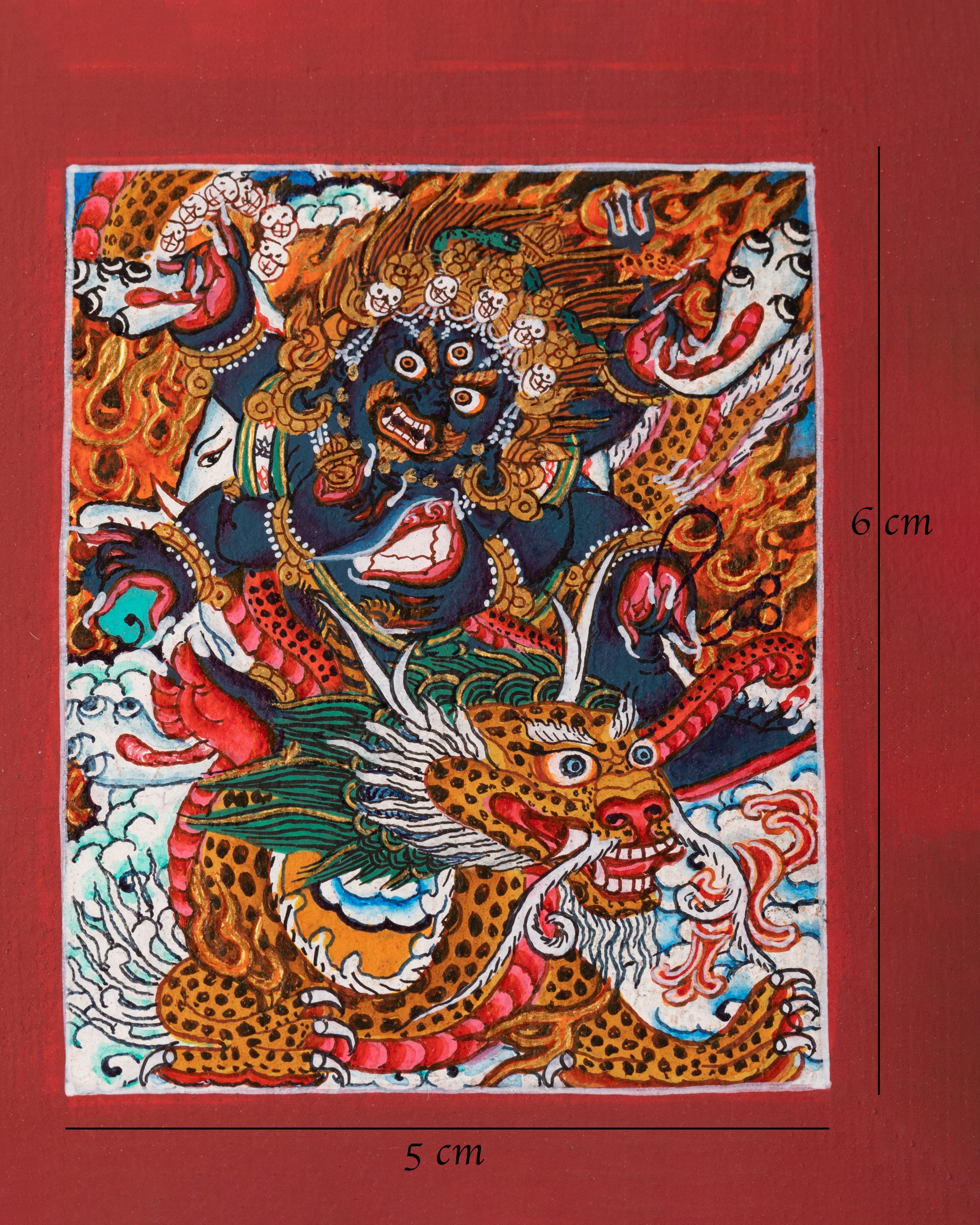 Buddhist Six-Armed Mahakala Thangka For Locket | Miniature Art
