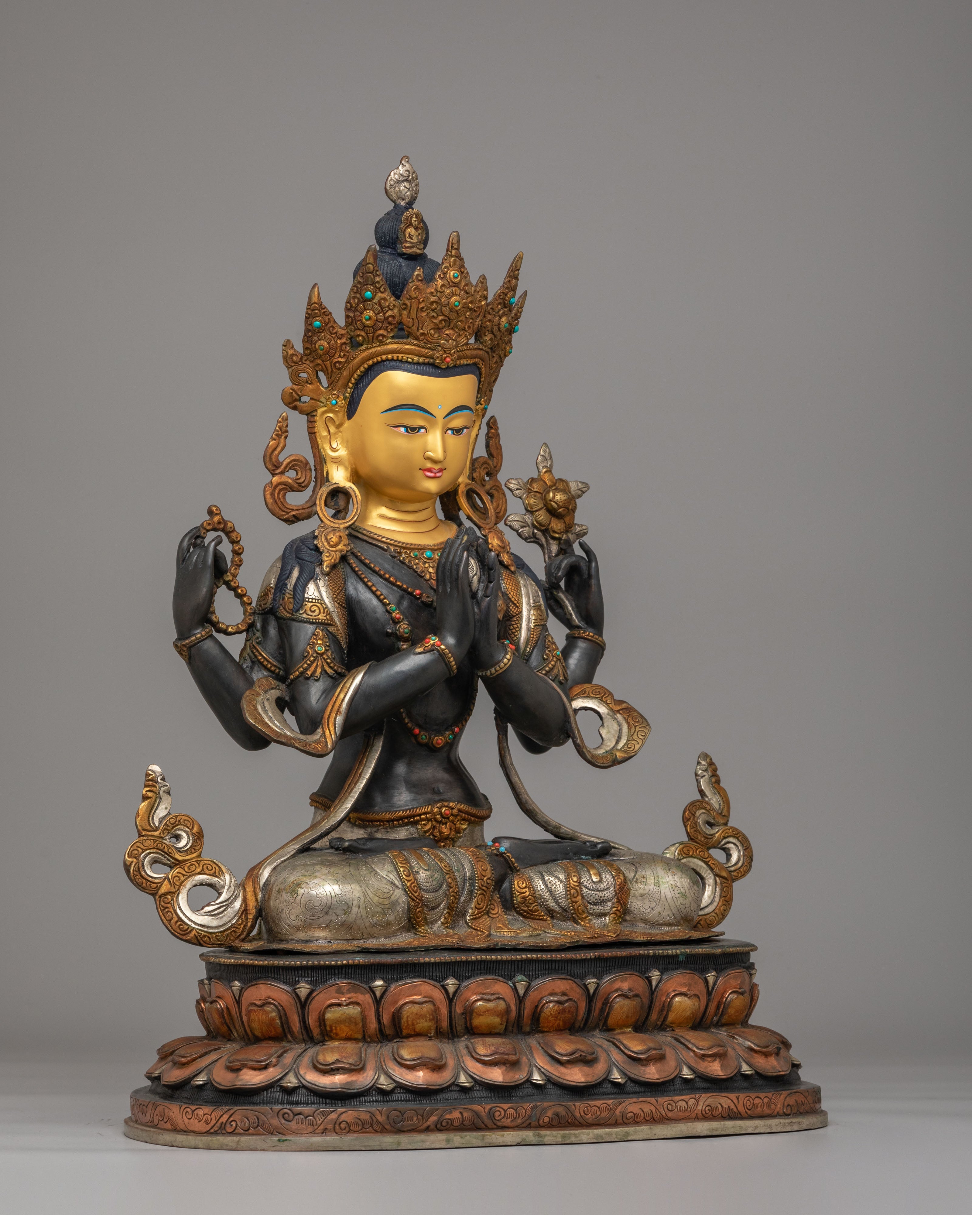 Four-Armed Compassion Buddha Sculpture | Divine Artwork for Spiritual Enlightenment