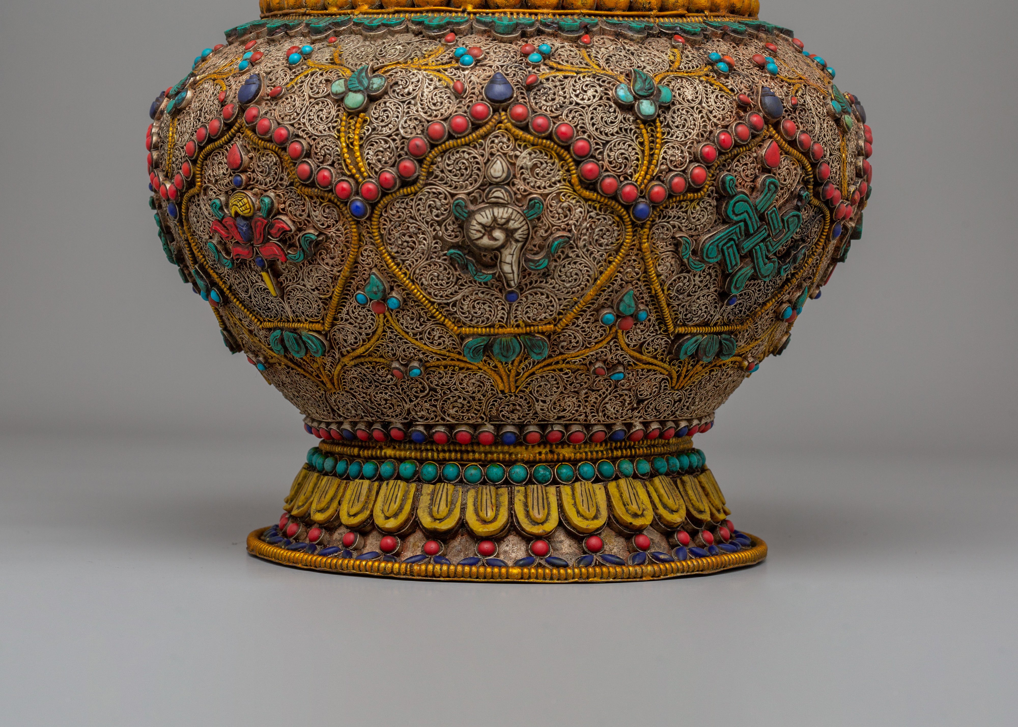 Auspicious Symbol Rice Pot | Buddhist Altar Rice Pot