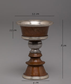 Handcrafted Oxidized Copper Butter Lamp for Offering with Silver Plating
