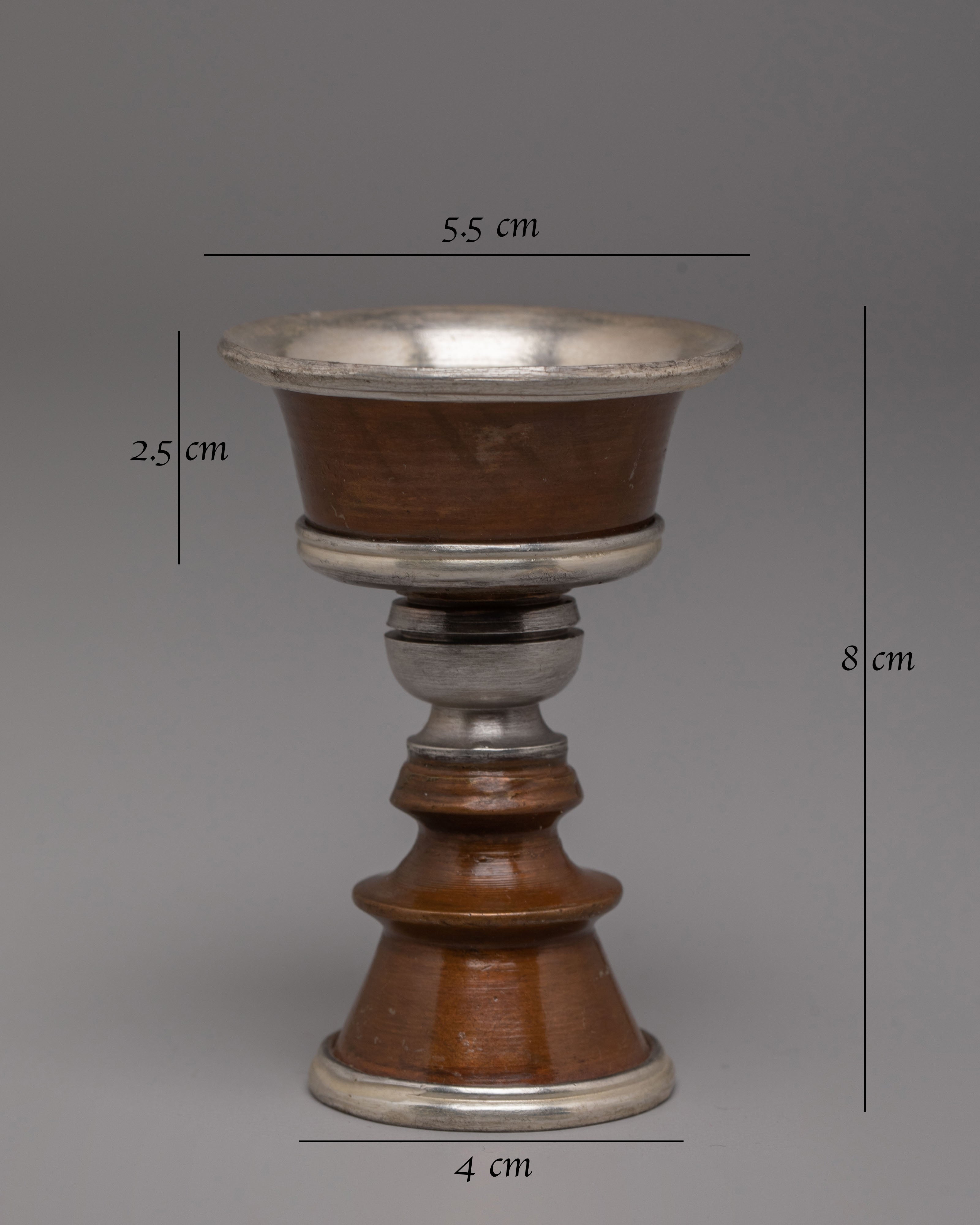 Handcrafted Oxidized Copper Butter Lamp for Offering with Silver Plating