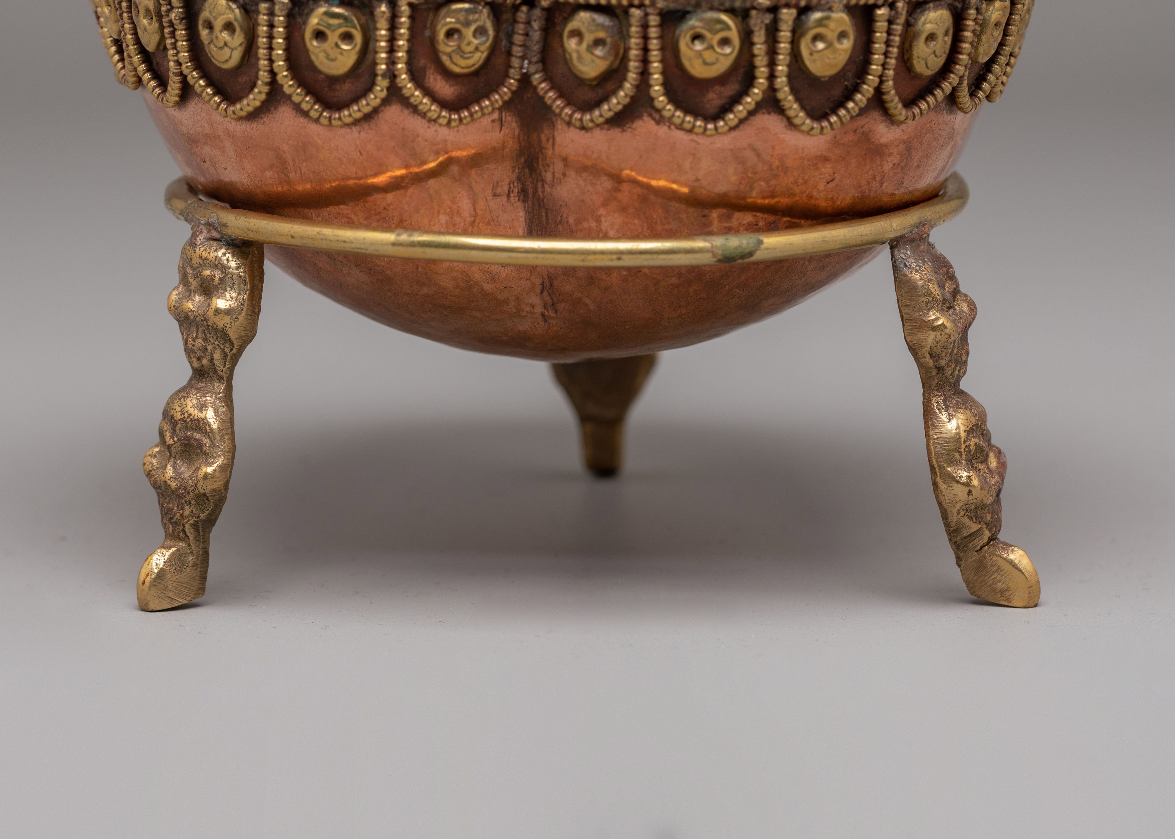 Tibetan Kapala Skull Cup With Stand | Ritual Offerings and Altar Decor