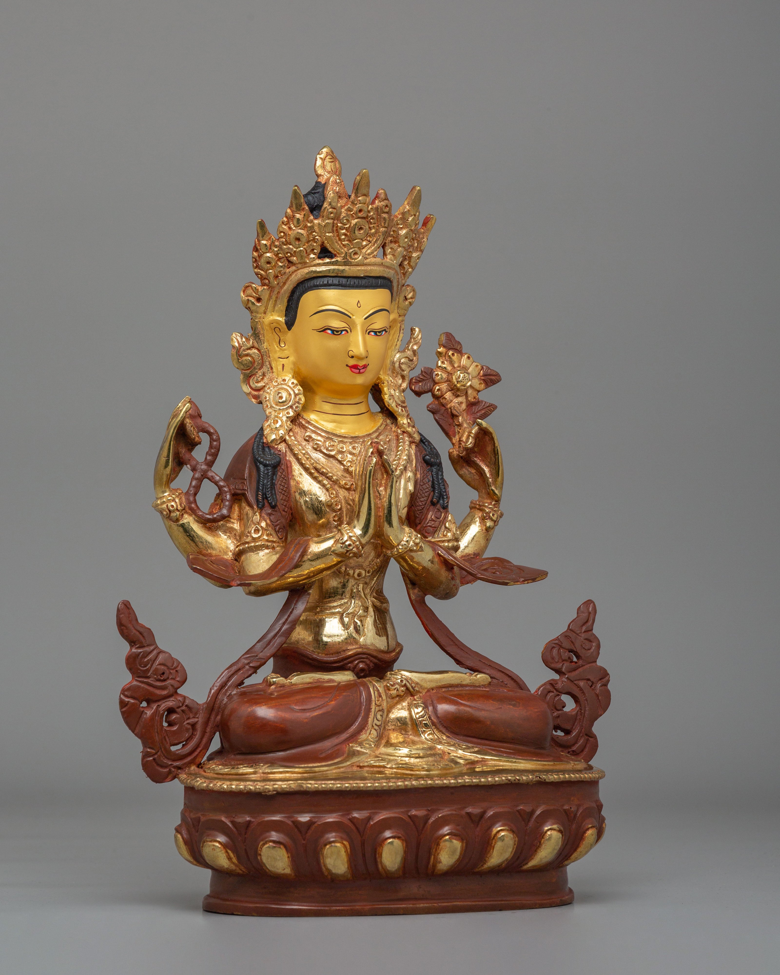 Handmade Four Armed Chenrezig Statue | Tibetan Bodhisattva of Compassion