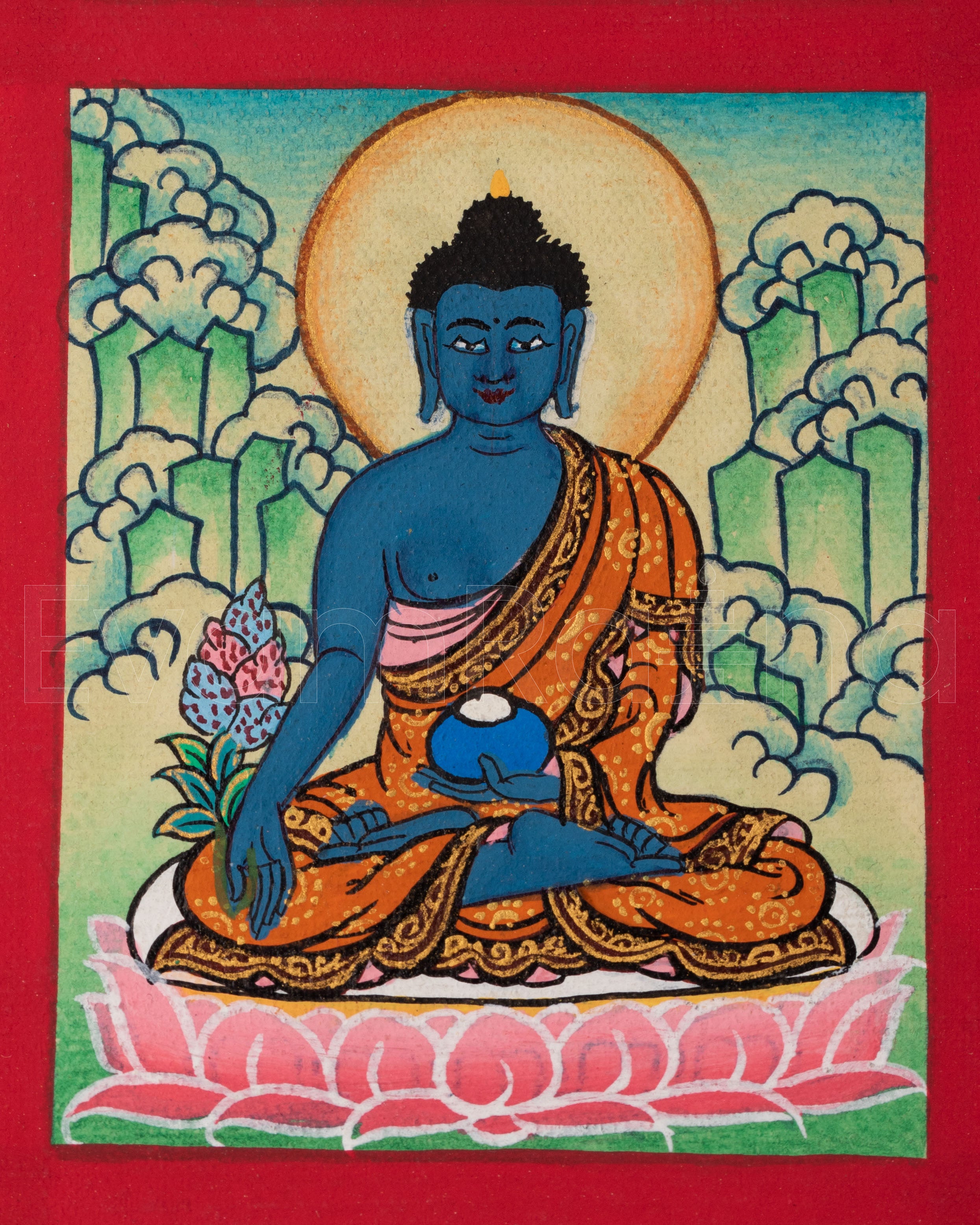 Traditional Medicine Buddha Thangka for Locket | Spiritual Pendant