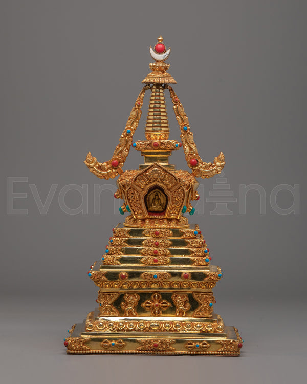 Himalayan Sacred Ritual Stupa | Handcrafted Gold-Plated Copper Art