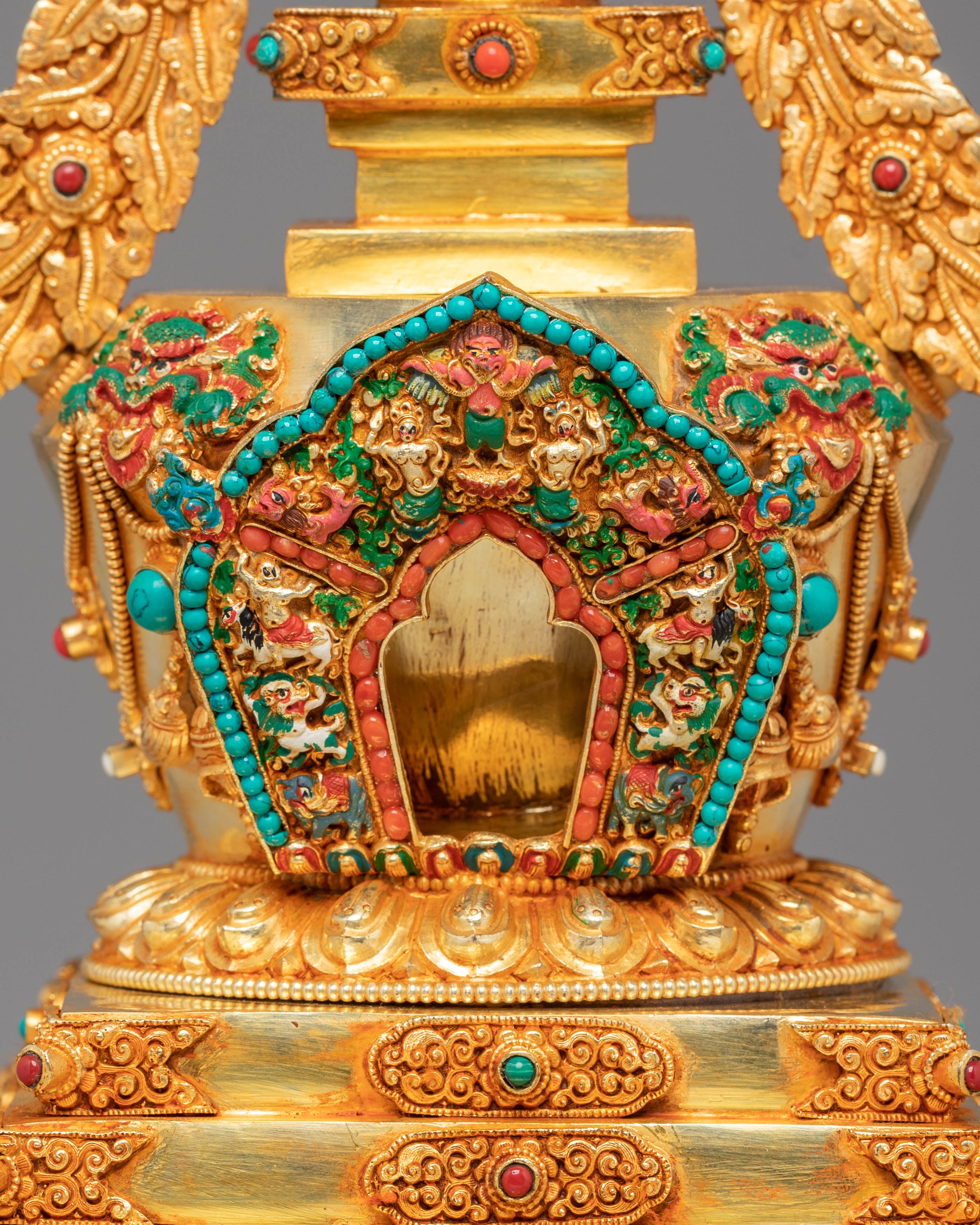 Golden Copper Tibetan Stupa | Sacred Buddhist Shrine Decor