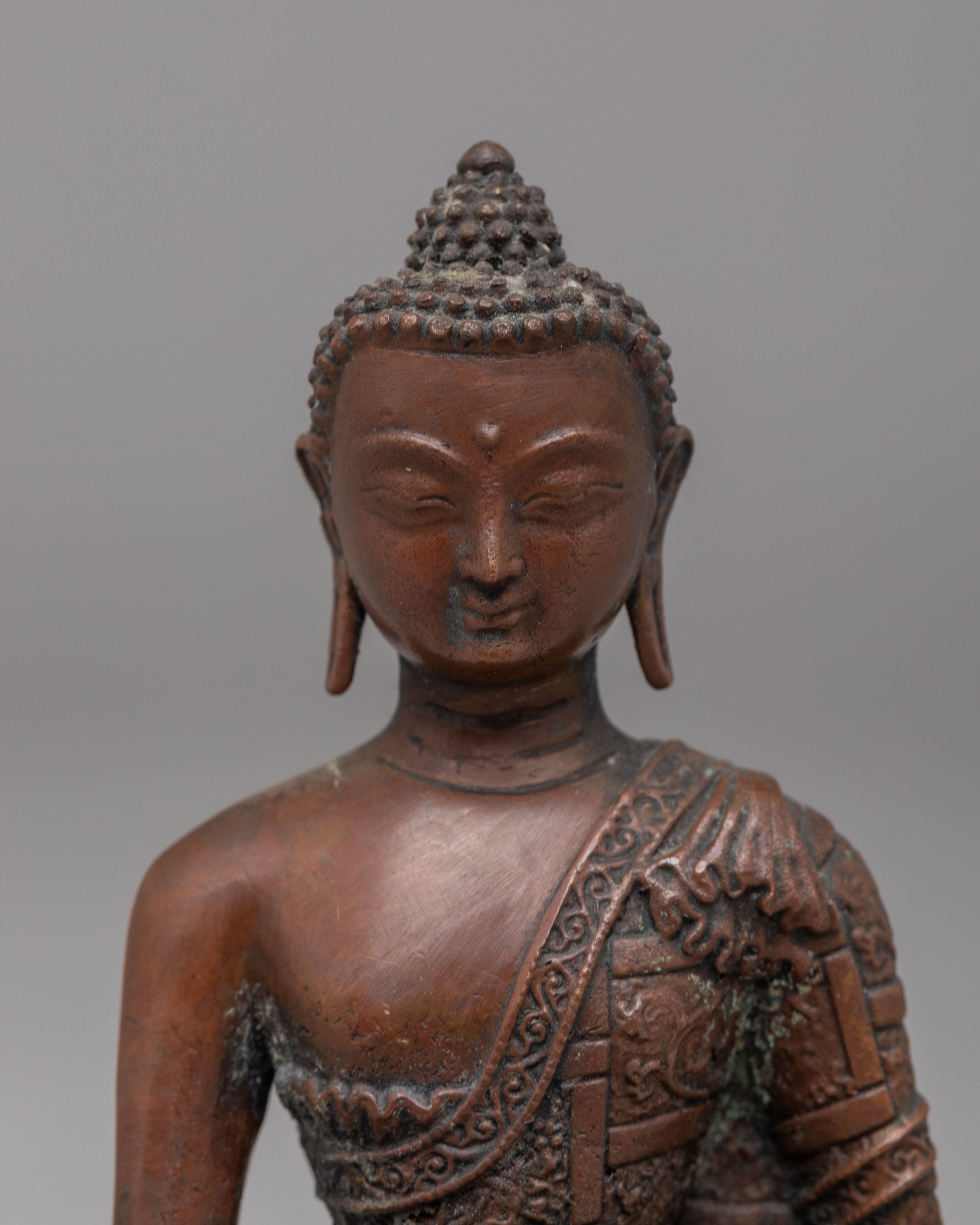 Enlightenment Shakyamuni Buddha Figurine | Oxidized Copper Sculpture