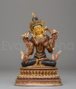 Handcrafted Tibetan White Tara Copper Statue | Spiritual Goddess Statue