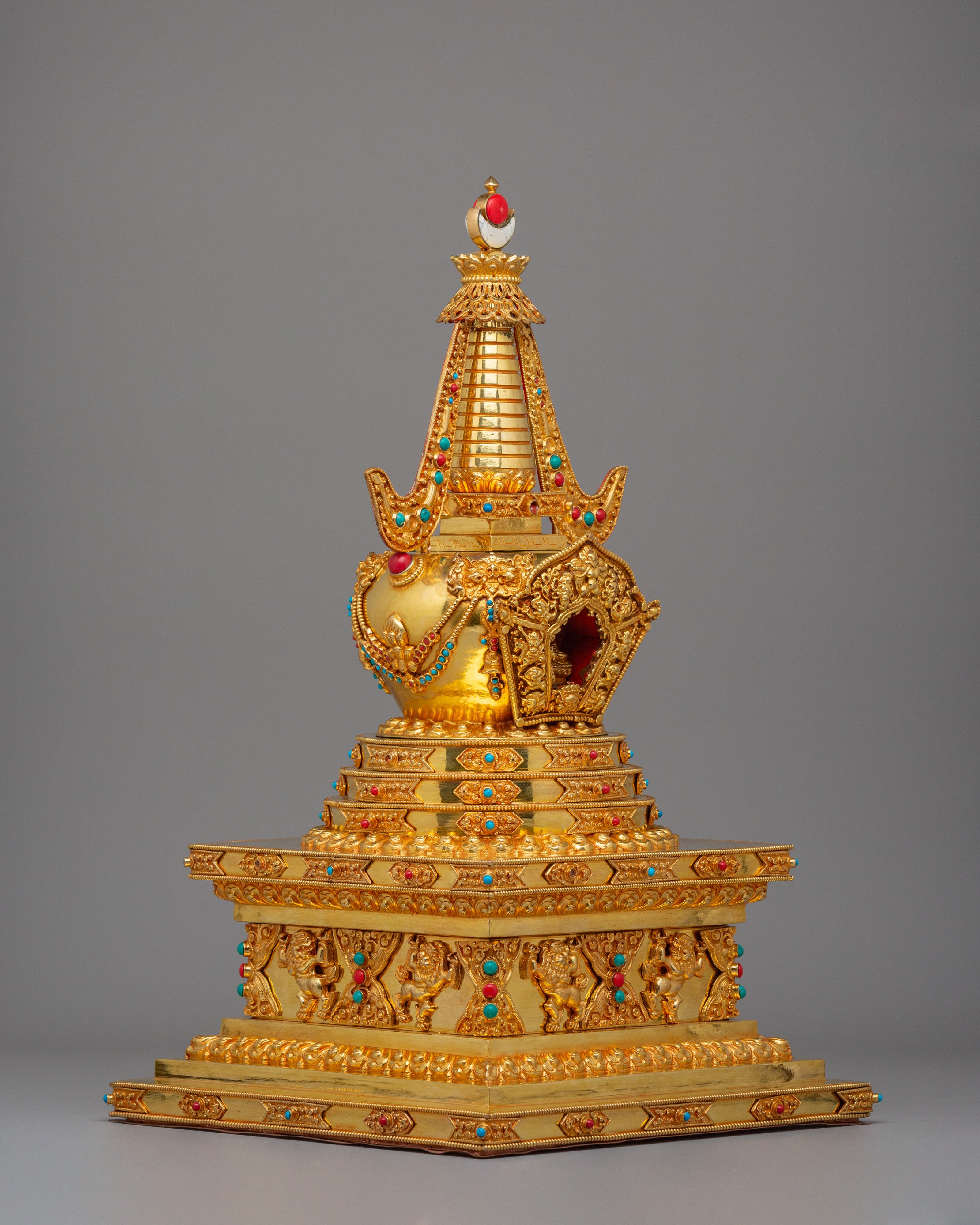 Handcrafted Stupa of Complete Victory | 24K Gold Plated with Gemstones