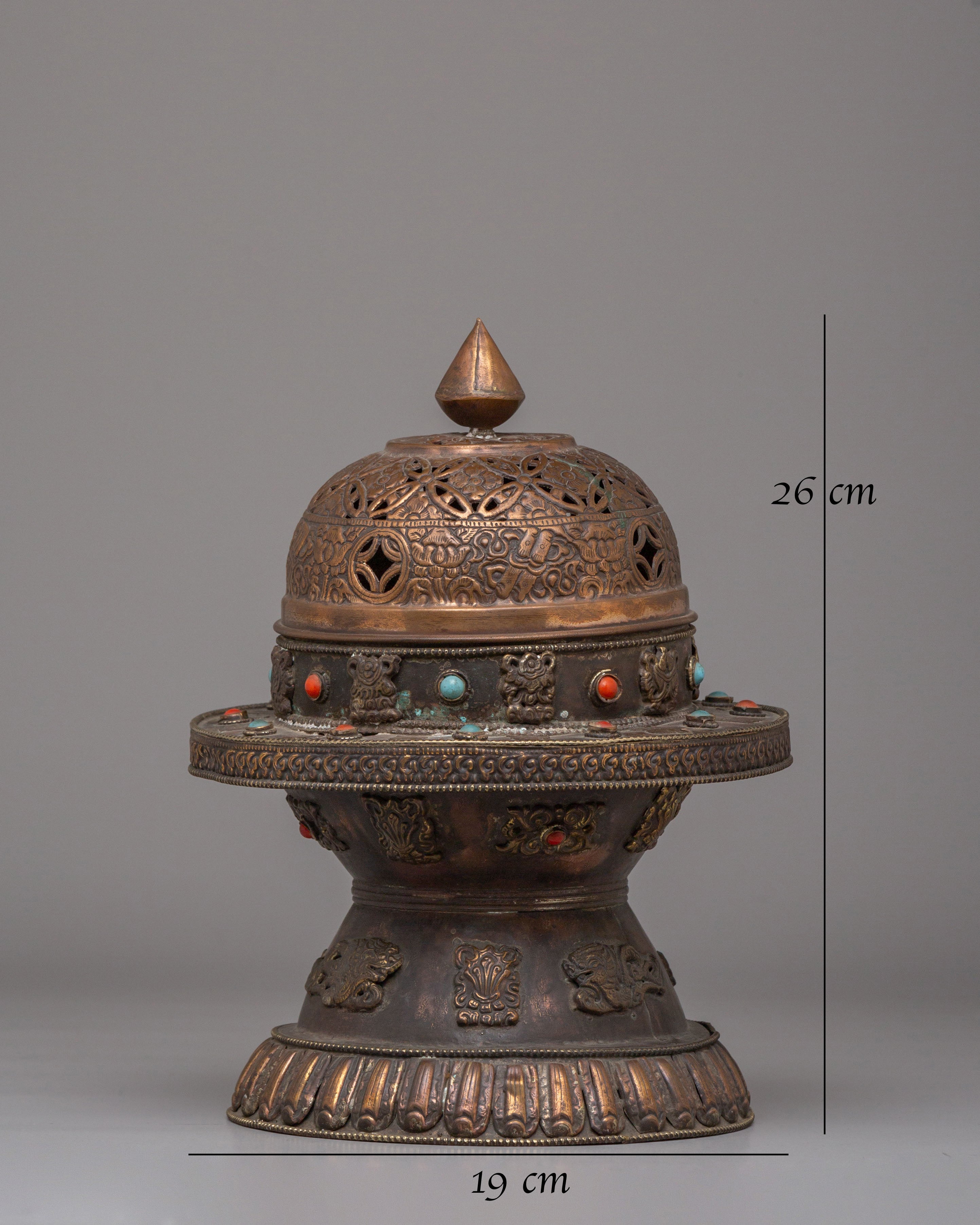 Incense Holder For Ritual | Copper Body With Gemstones