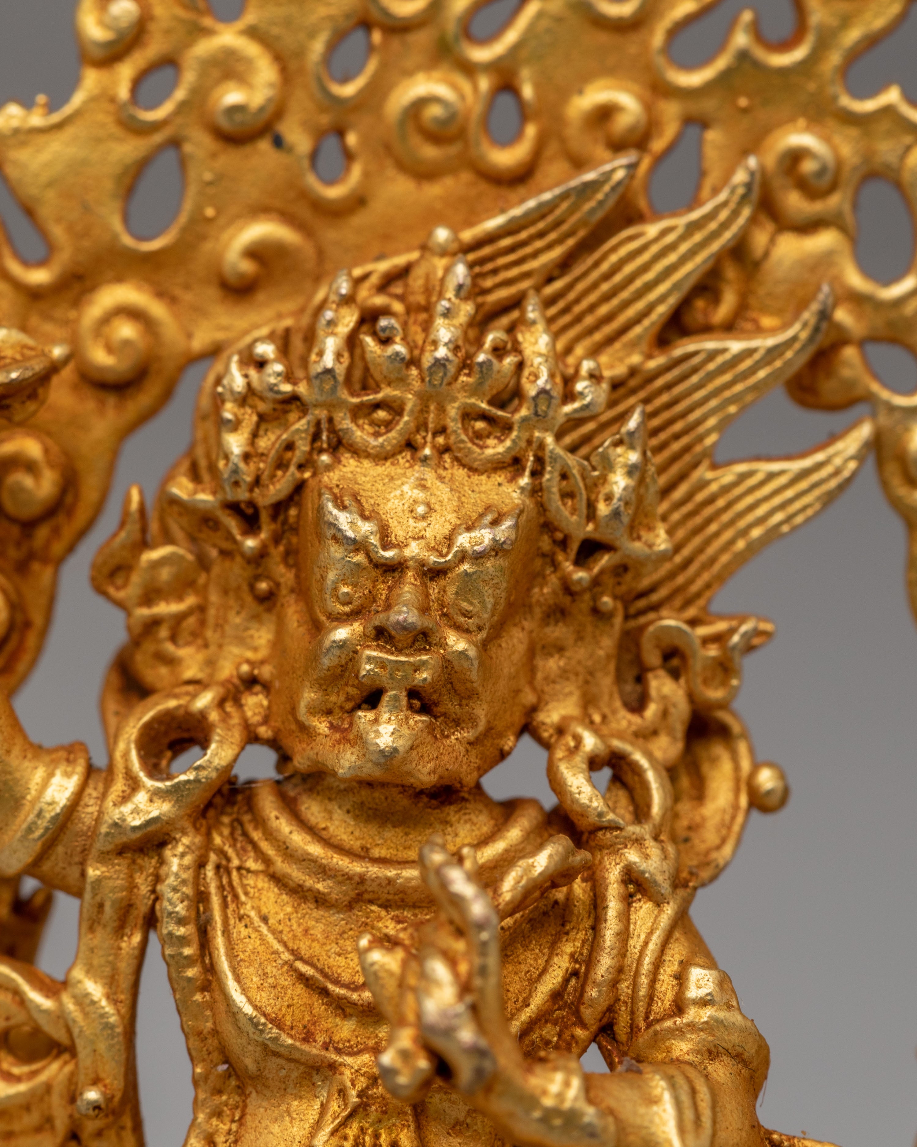 Tibetan Vajrapani Wrathful Deity Sculpture | Gold Plated Copper Statue for Altar
