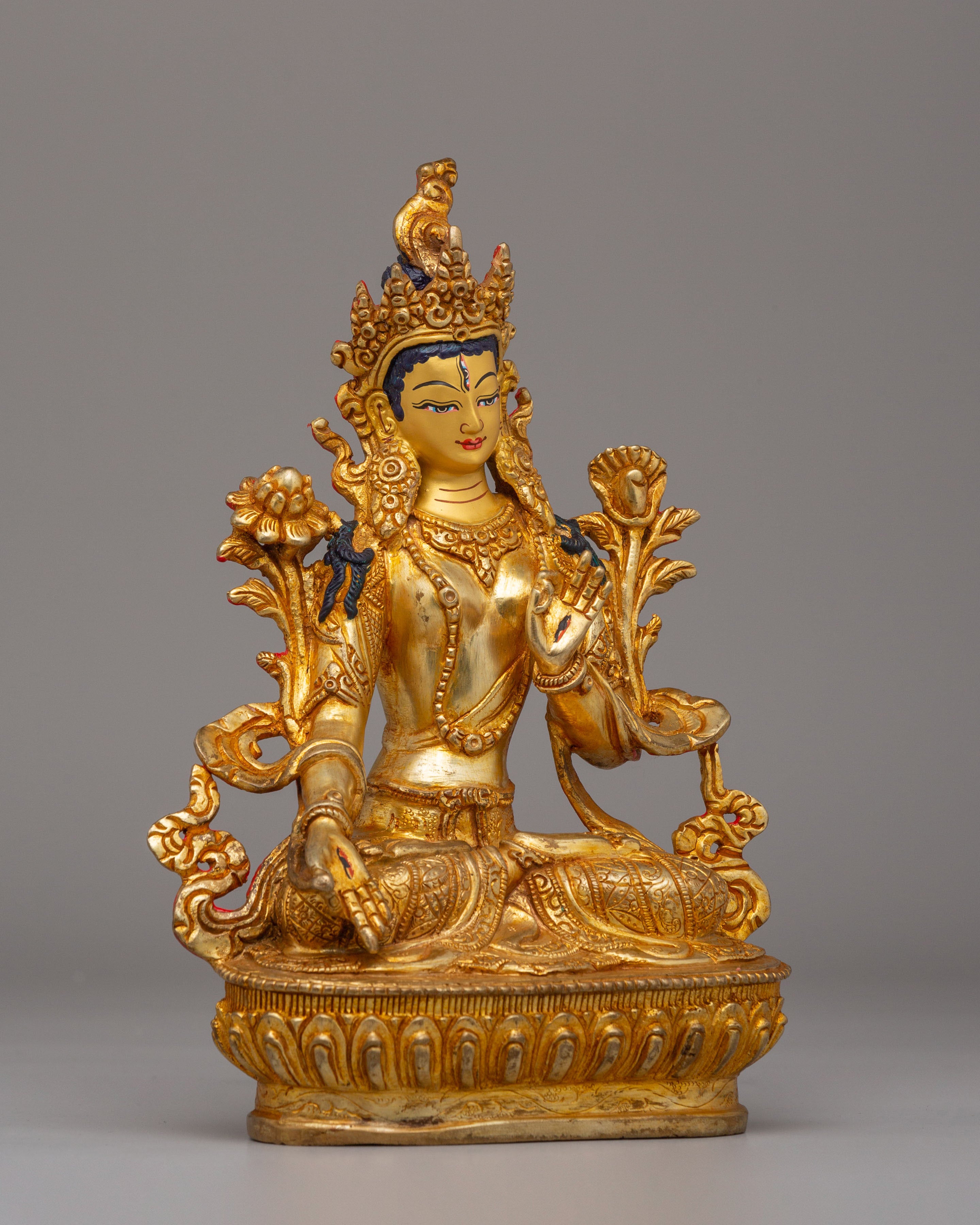 Handcrafted Altar White Tara Statue | Copper Body with 24K Gold Plating