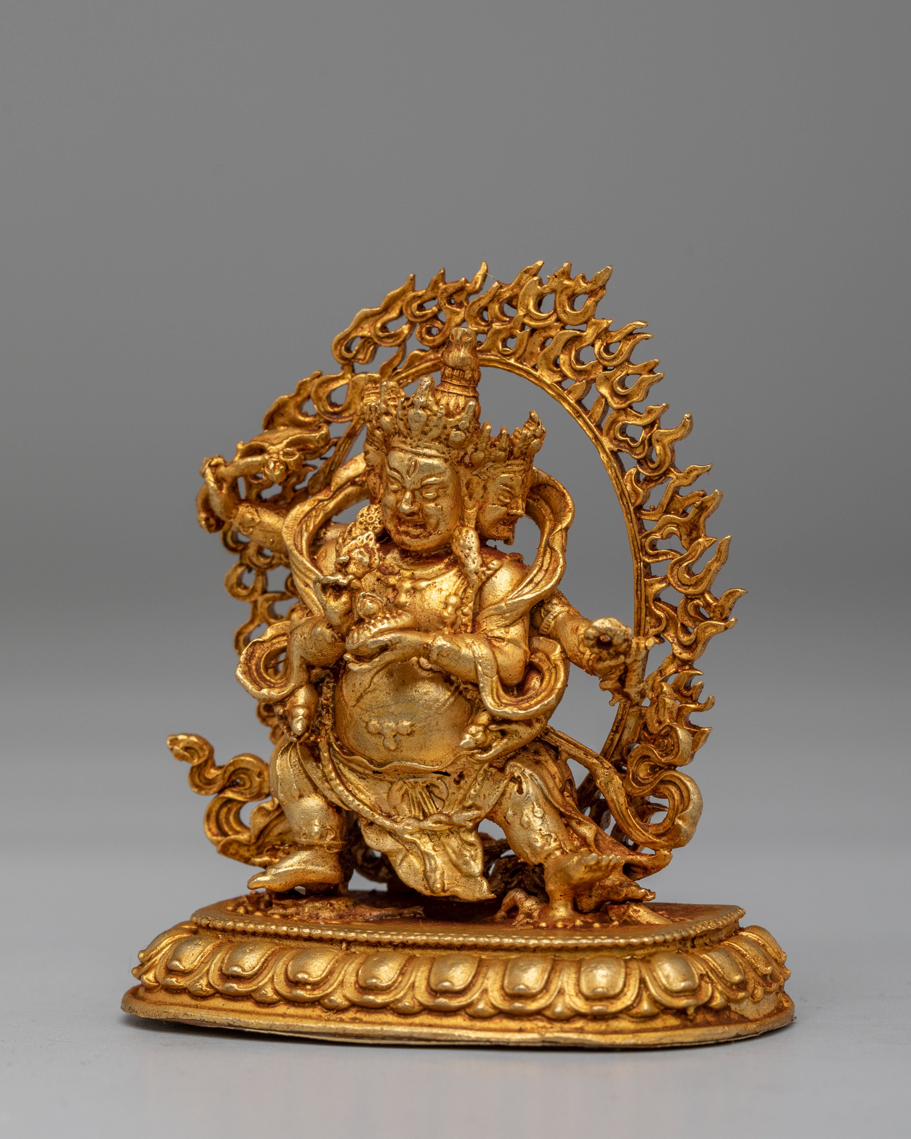 Tibetan Red Dzambhala Wealth Deity Statue | Handcrafted Copper Body with Gold Plating