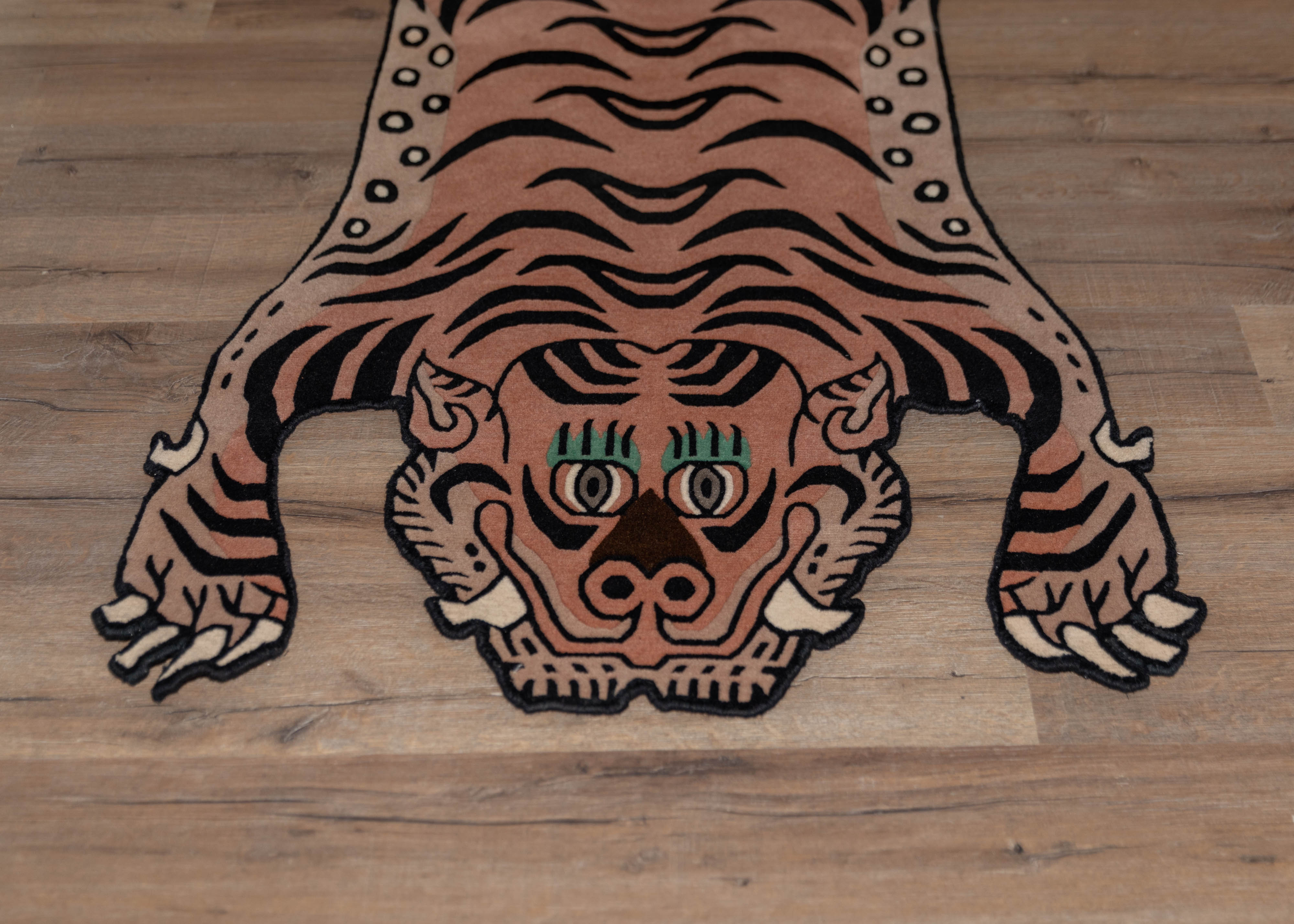 Decorative Handwoven Tiger Rug | Tibetan & New Zealand Wool with Viscose Accents