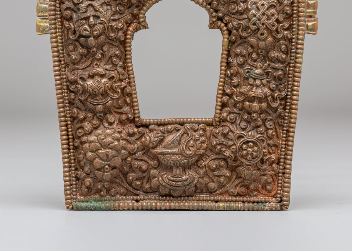 Himalayan Buddhist Altar Ghau Box | Copper Bronze Shrine Box