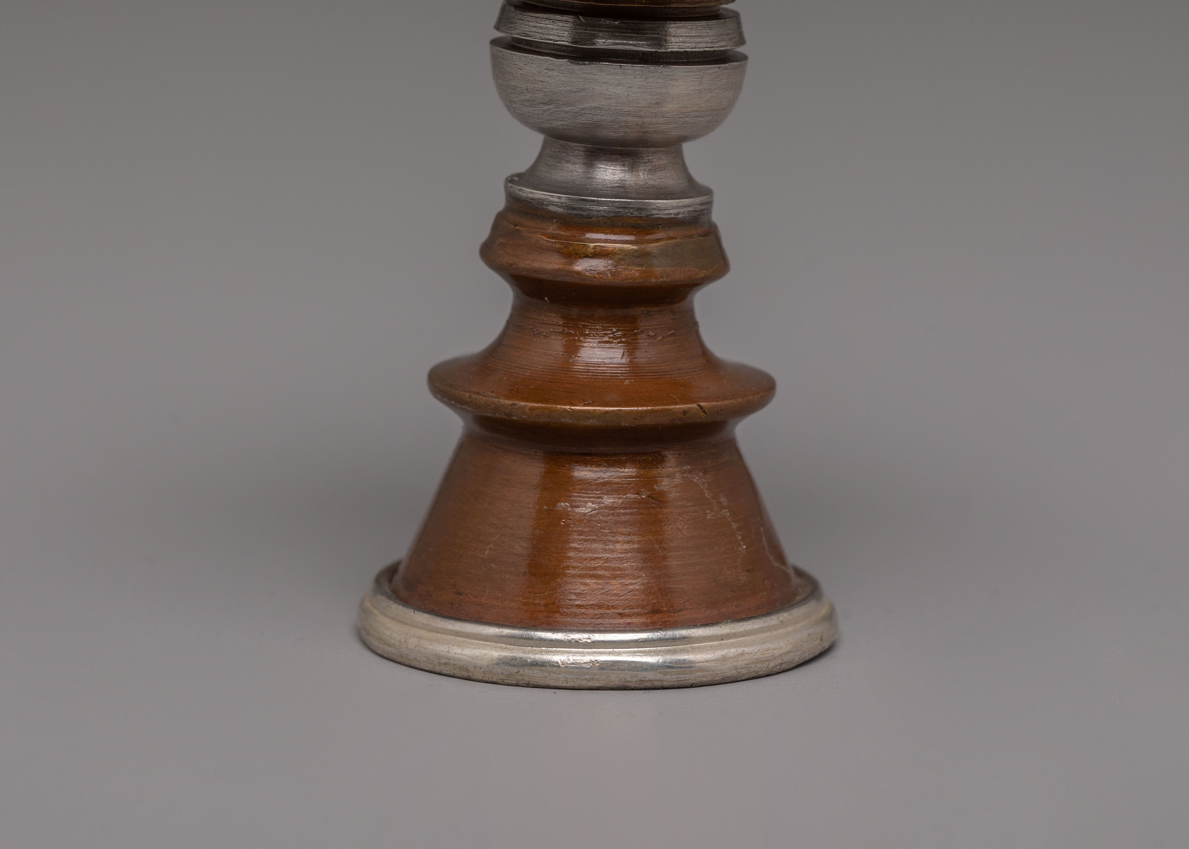 Handcrafted Oxidized Copper Butter Lamp for Offering with Silver Plating