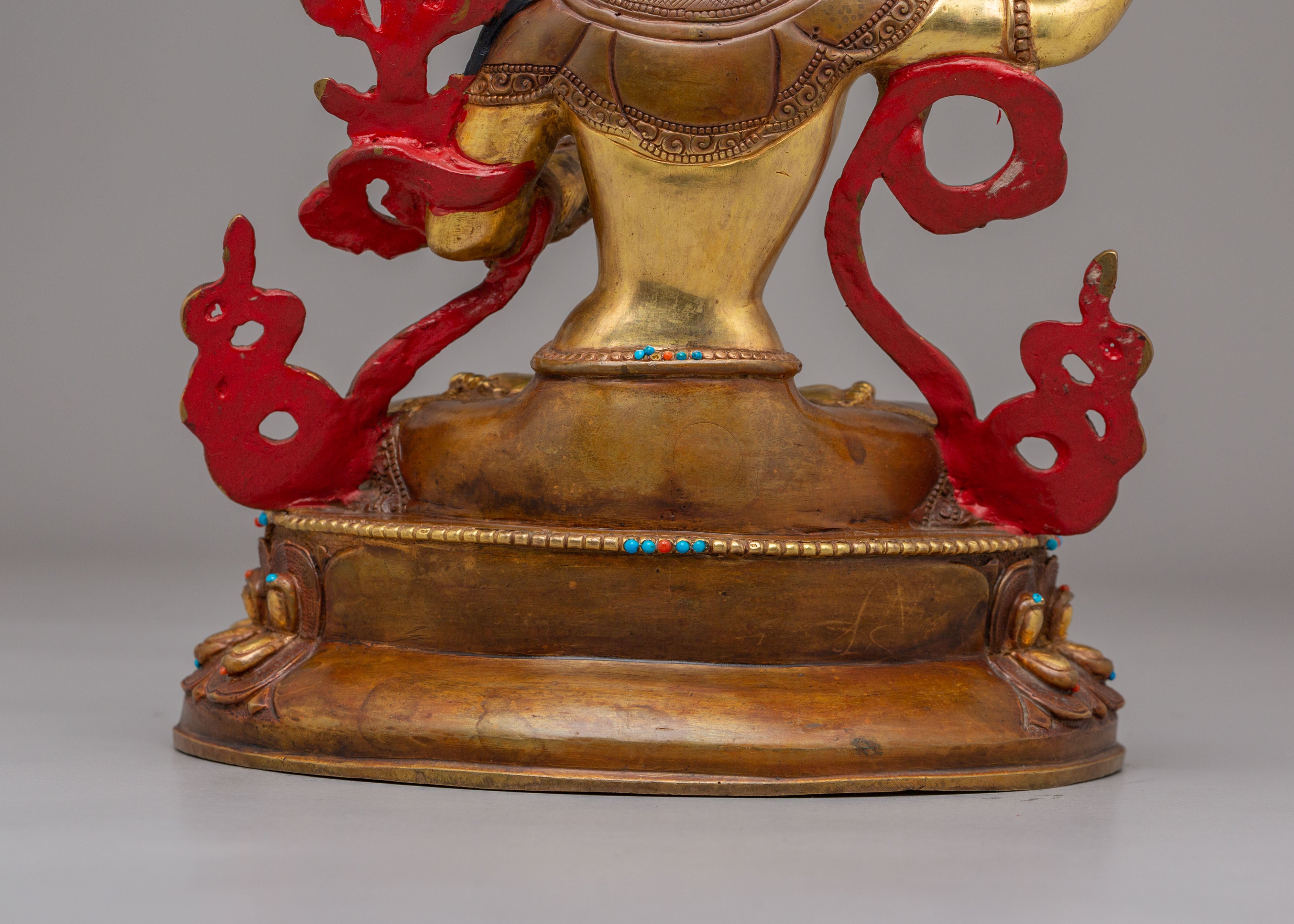 Manjushri Sacred Wisdom Deity Statue | Gold Plated Copper Figurine