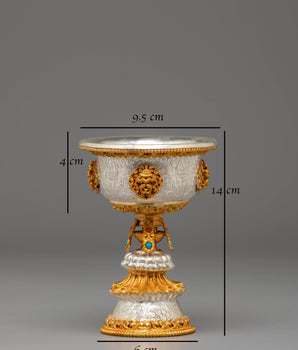 Buddhist Ritual Butter Lamp for Prayer | Gold Silver Plated Tibetan Altar Light